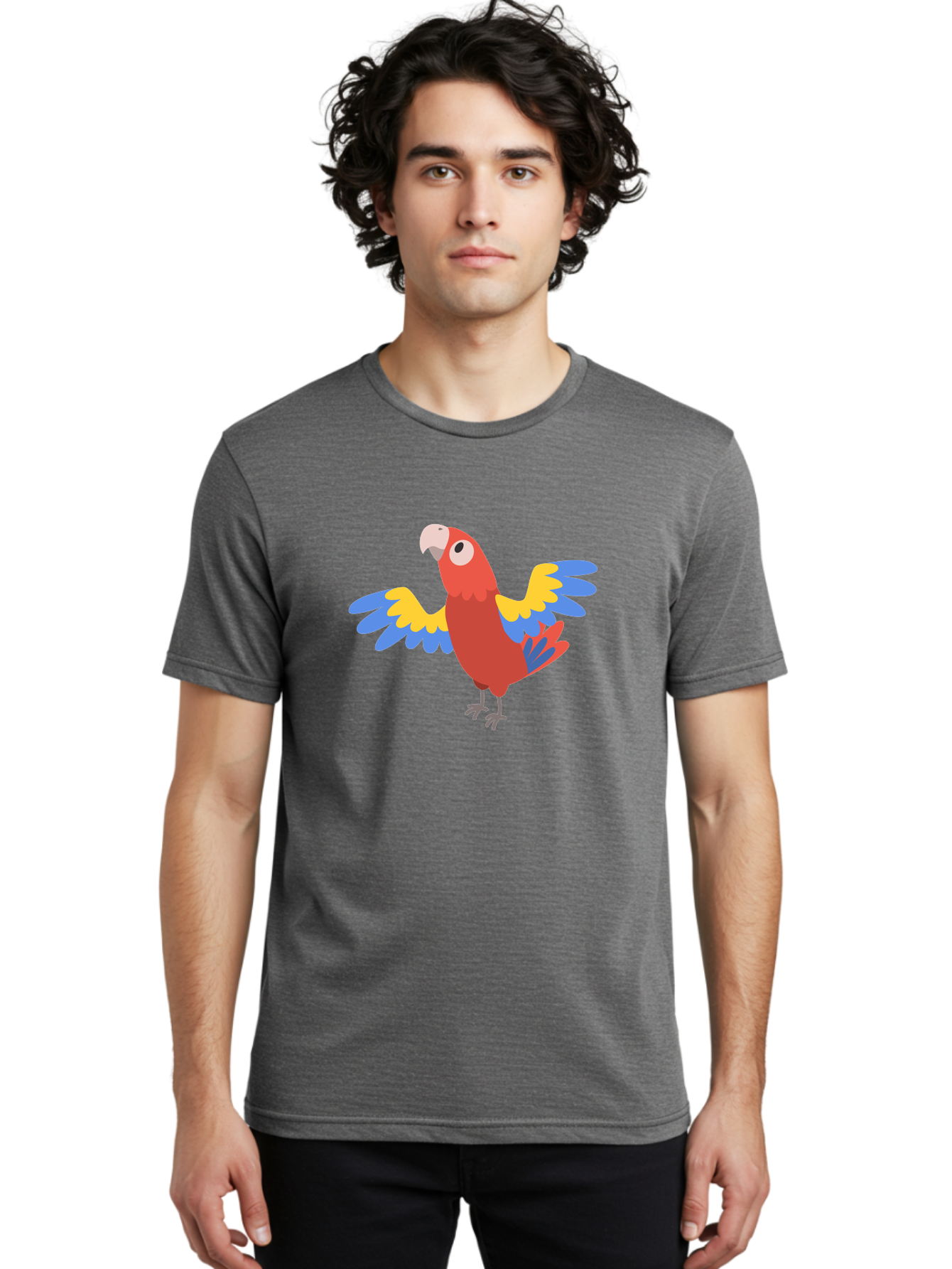 Scarlet-Macaw Men'S Graphic Tee, 100% Cotton, Comfortable Casual Summer Wear, Machine Washable, Colorful Parrot, Vibrant Red Body, Blue And Yellow Wings, Cartoon-Style Illustration, Tropical Bird, Playful, Parrot Species, Exotic Plumage, Aab883