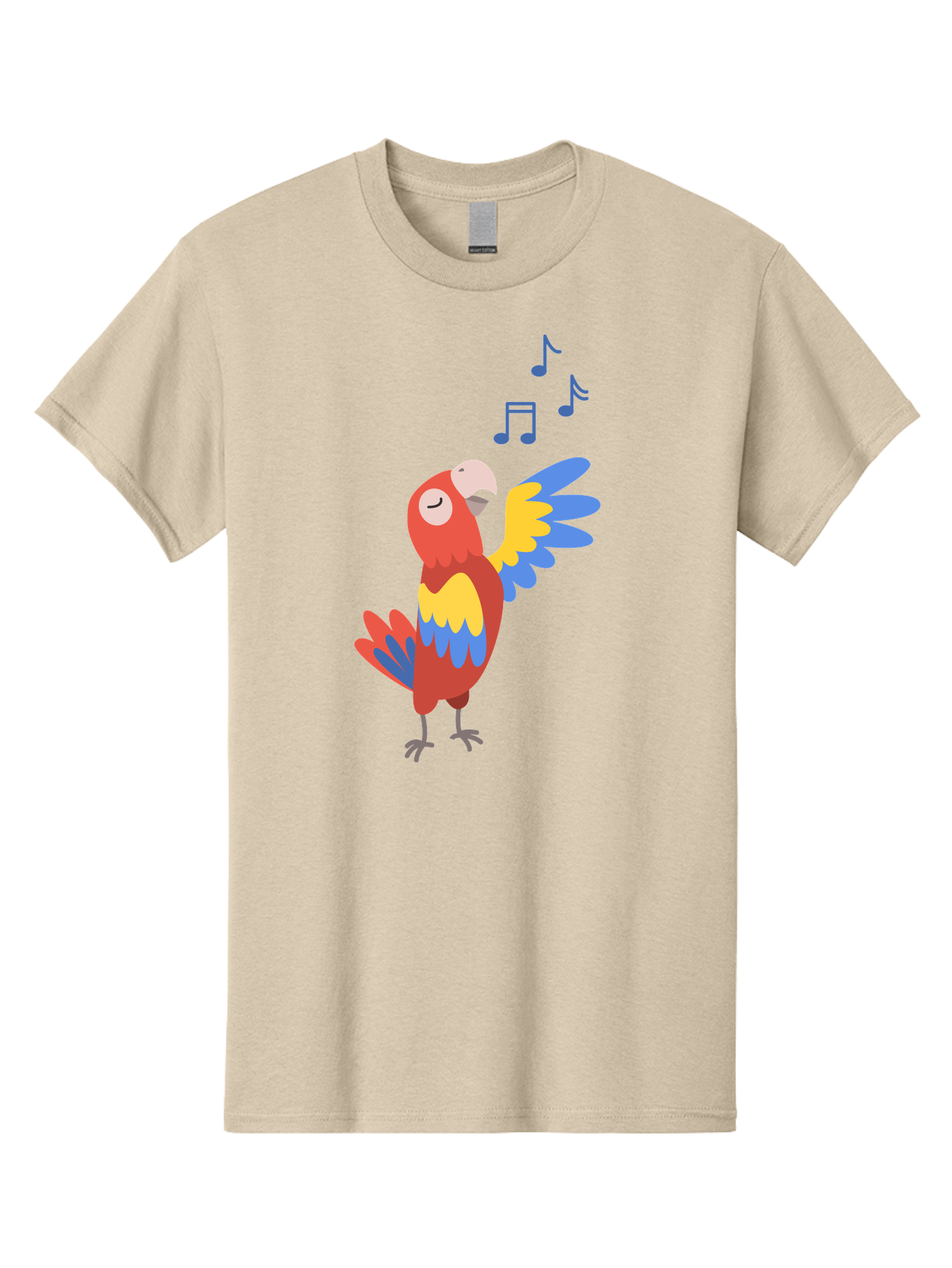 Singing-Parrot-1 Men'S Graphic Tee, 100% Cotton, Comfortable Casual Summer Wear, Machine Washable, Singing Parrot, Colorful Bird, Music Notes, Vibrant Plumage, Happy Expression, Melodic Sounds, Tropical Ambiance, Lively Atmosphere, Aab884