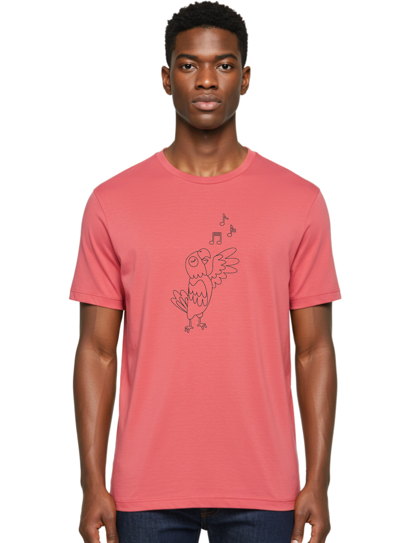 Singing-Parrot-3 Men'S Graphic Tee, 100% Cotton, Comfortable Casual Summer Wear, Machine Washable, Parrot Singing, Musical Notes, Cartoon Bird, Whimsical Design, Playful Illustration, Music Lover, Bird Enthusiast, Creative Art Aab886