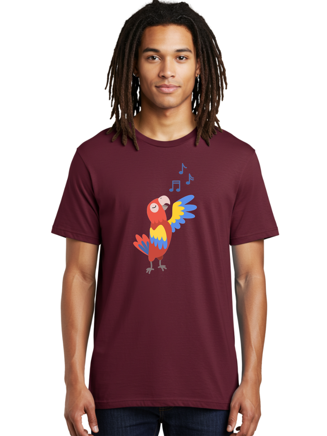 Singing-Parrot Men'S Graphic Tee, 100% Cotton, Comfortable Casual Summer Wear, Machine Washable, Colorful Parrot, Singing Bird, Vibrant Plumage, Tropical Bird, Happy Atmosphere, Melodic Sounds, Bird Song, Joyful Creature Aab887