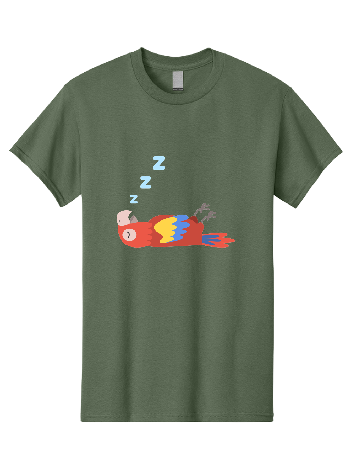 Sleeping-Parrot-1 Men'S Graphic Tee, 100% Cotton, Comfortable Casual Summer Wear, Machine Washable, Sleeping Parrot, Cartoon Bird, Colorful Plumage, Relaxed Atmosphere, Snoozing Animal, Zzz, Dreamy Expression, Vibrant Feathers, Tropical Bird Aab888