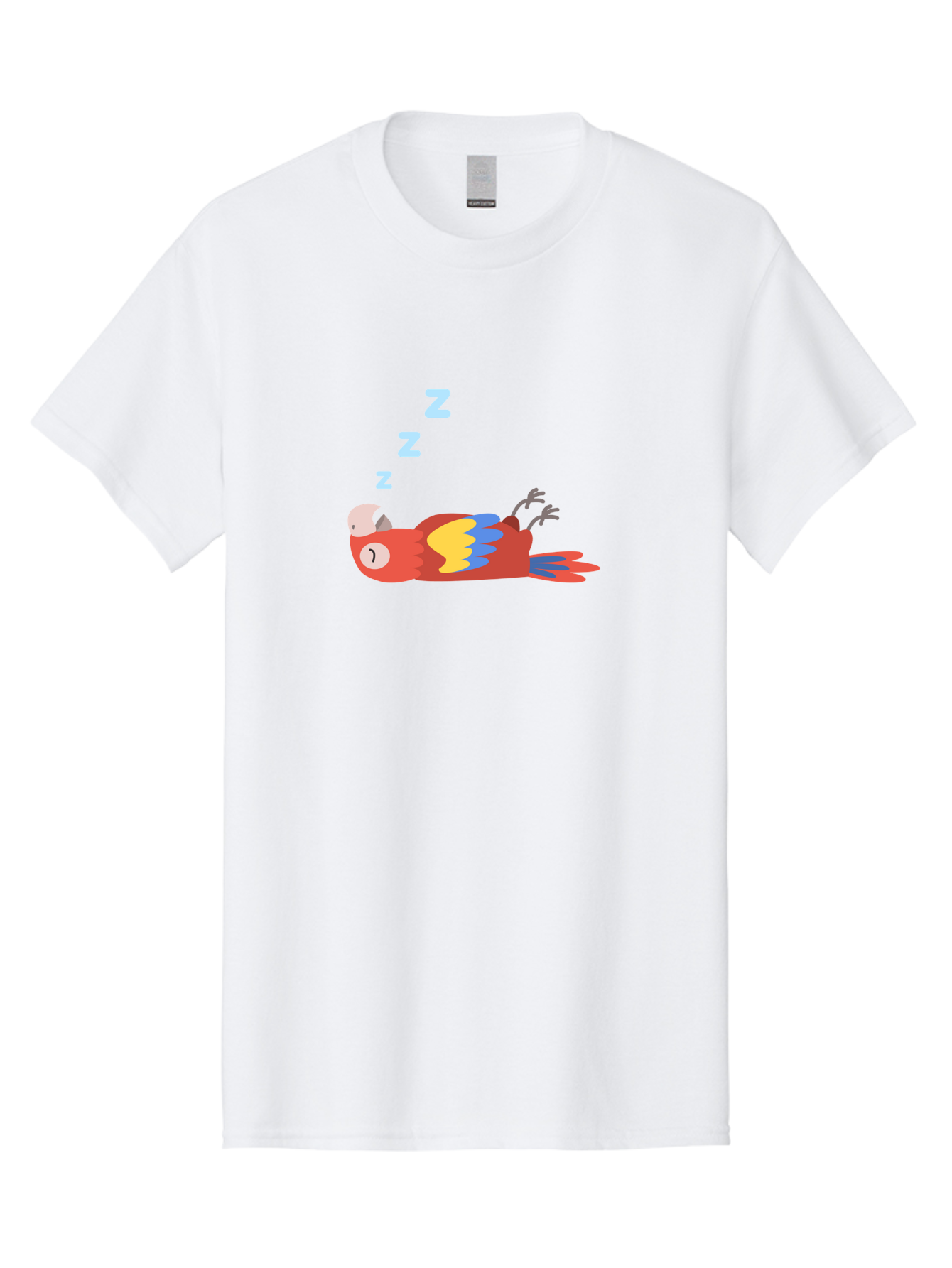 Sleeping-Parrot Men'S Graphic Tee, 100% Cotton, Comfortable Casual Summer Wear, Machine Washable, Sleeping Parrot, Cartoon Parrot, Colorful Bird, Vibrant Feathers, Blue And Yellow Wings, Relaxed Atmosphere, Dreamy Mood, Zzz Symbol Aab890
