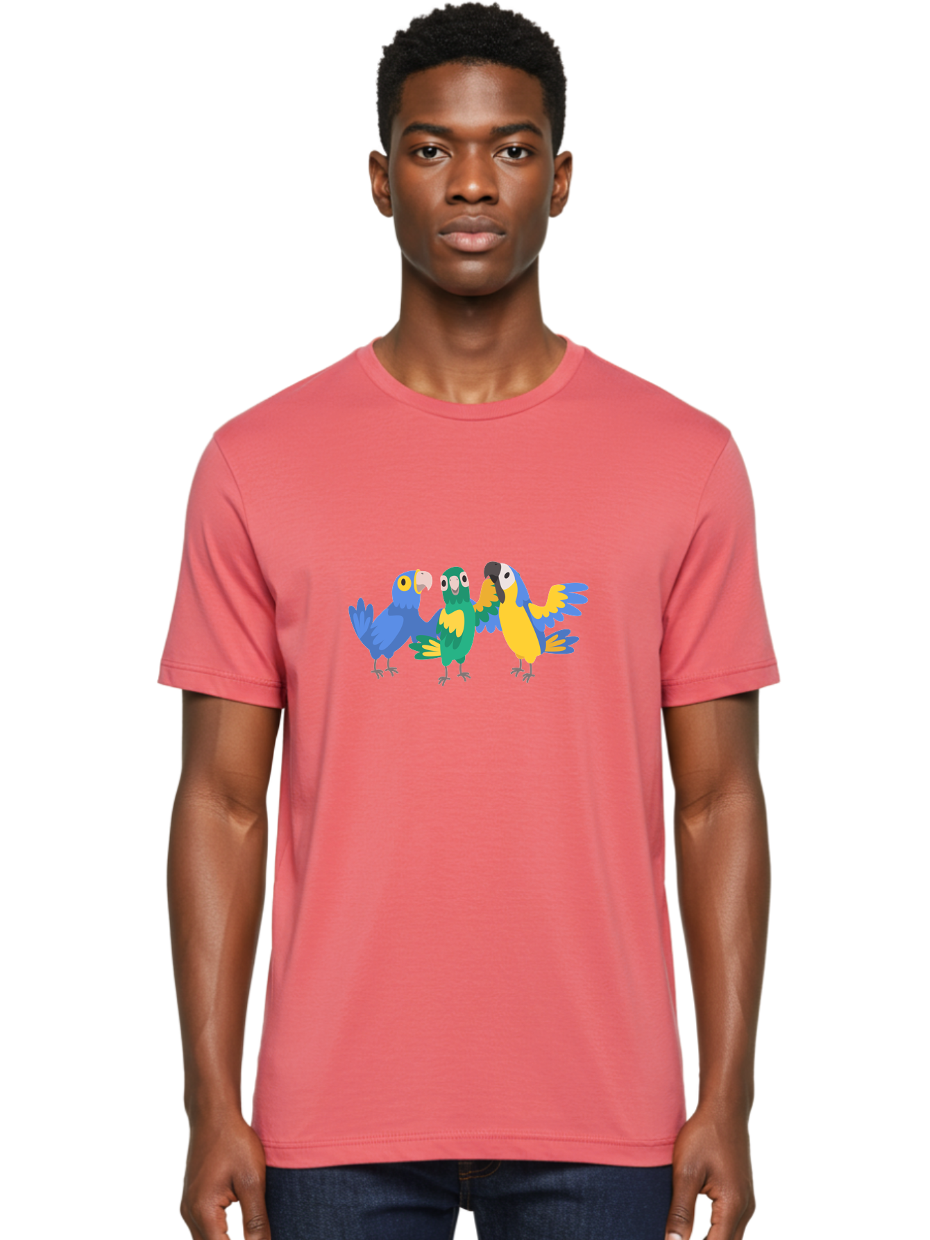 Three-Parrots-1 Men'S Graphic Tee, 100% Cotton, Comfortable Casual Summer Wear, Machine Washable, Colorful Parrots, Vibrant Plumage, Playful Birds, Blue And Yellow Feathers, Parrot Illustration, Playful Interaction, Wild Birds, Parrot Species Aab891