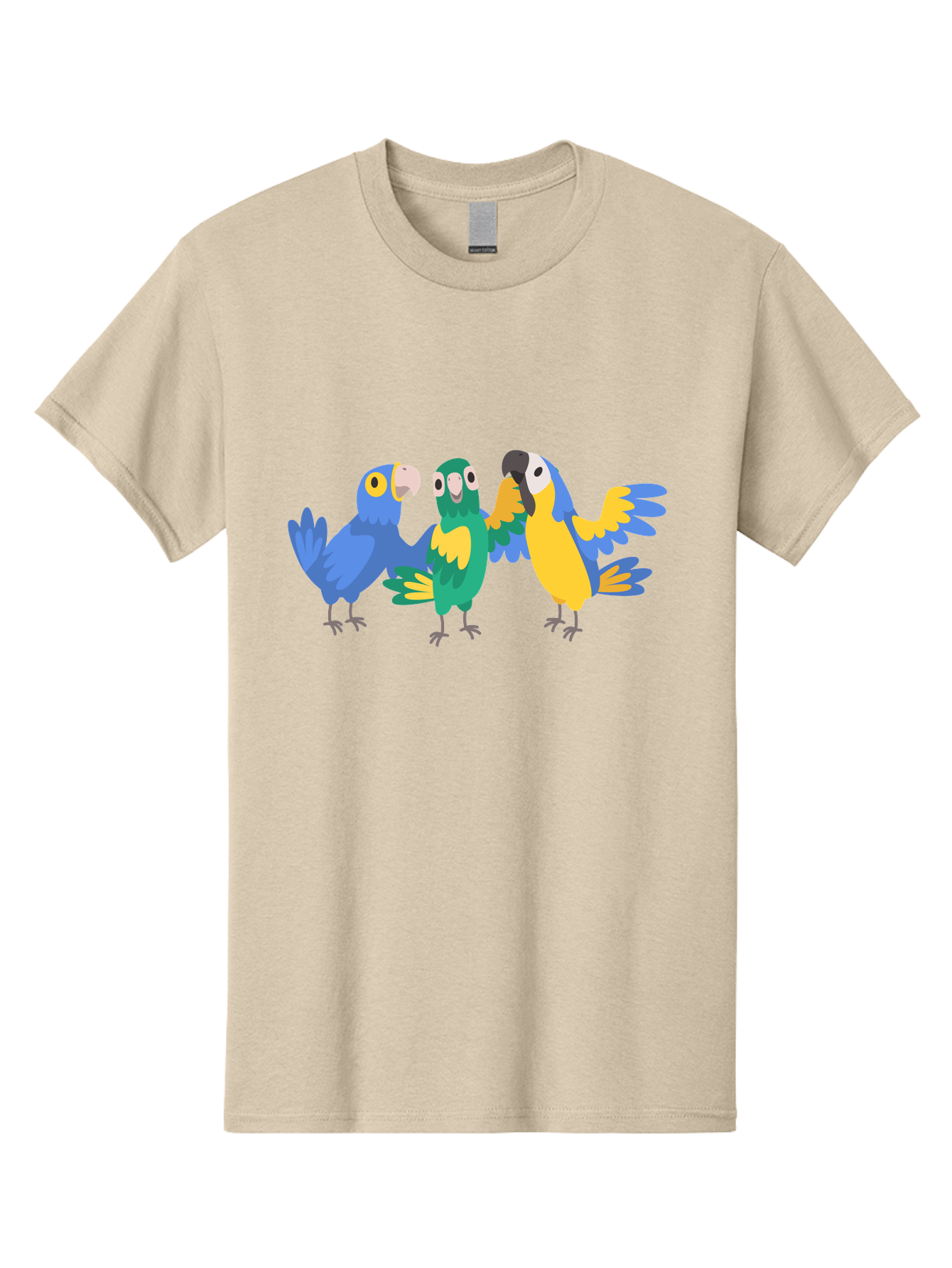 Three-Parrots-1 Men'S Graphic Tee, 100% Cotton, Comfortable Casual Summer Wear, Machine Washable, Colorful Parrots, Vibrant Plumage, Playful Birds, Blue And Yellow Feathers, Parrot Illustration, Playful Interaction, Wild Birds, Parrot Species Aab891