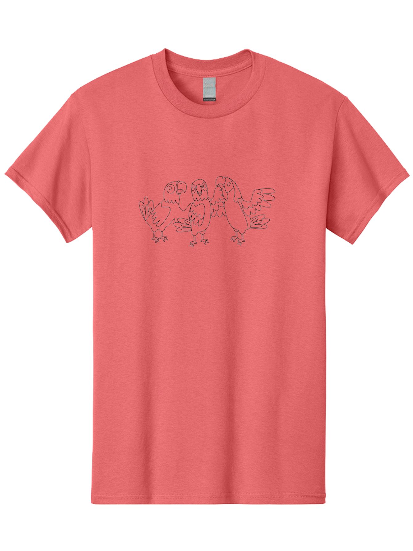 Three-Parrots-2 Men'S Graphic Tee, 100% Cotton, Comfortable Casual Summer Wear, Machine Washable, Parrots, Birds, Cartoon, Simple Line Art, Black And White, Bird Illustrations, Animal Friends Aab892