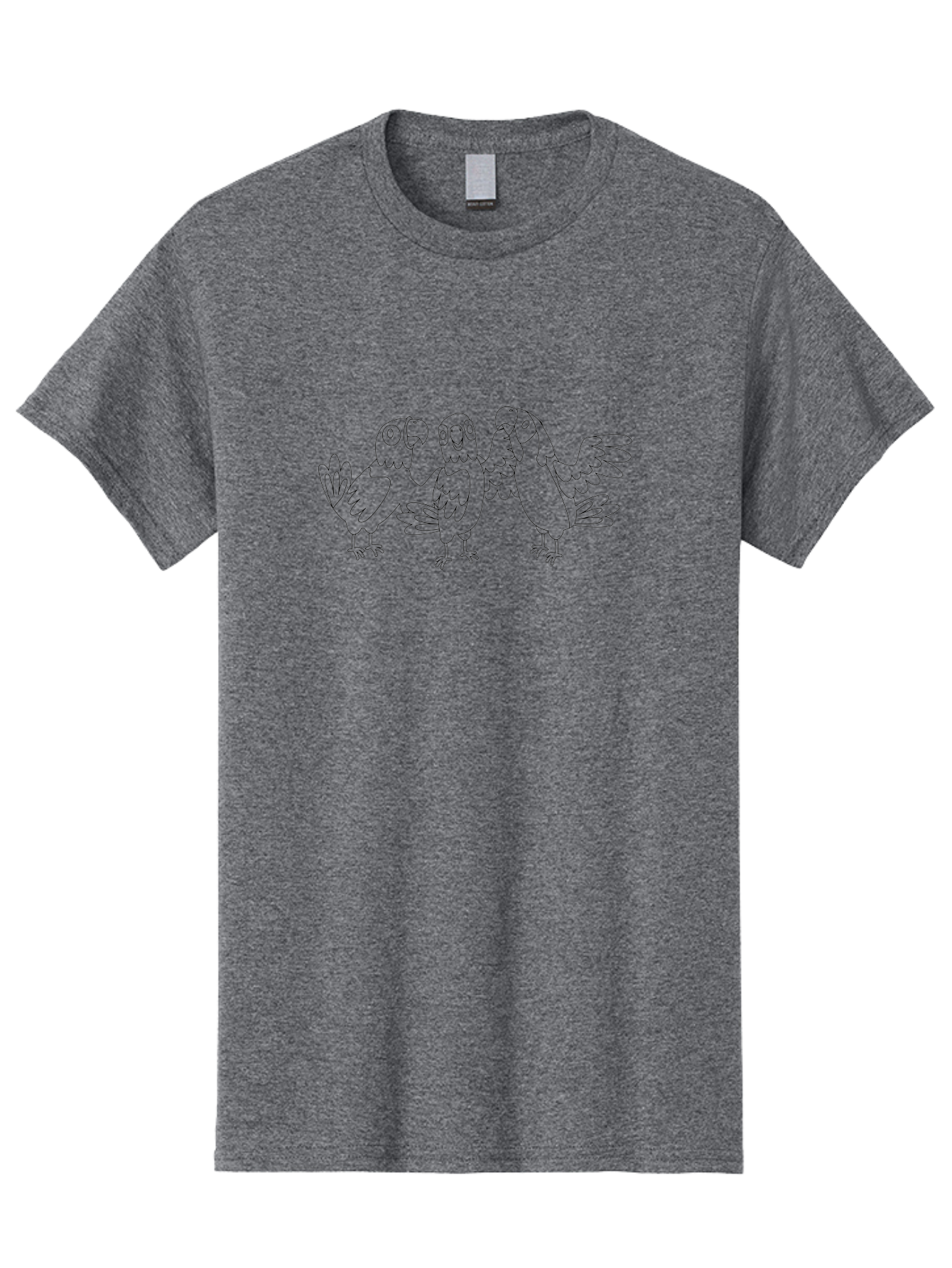 Three-Parrots-2 Men'S Graphic Tee, 100% Cotton, Comfortable Casual Summer Wear, Machine Washable, Parrots, Birds, Cartoon, Simple Line Art, Black And White, Bird Illustrations, Animal Friends Aab892