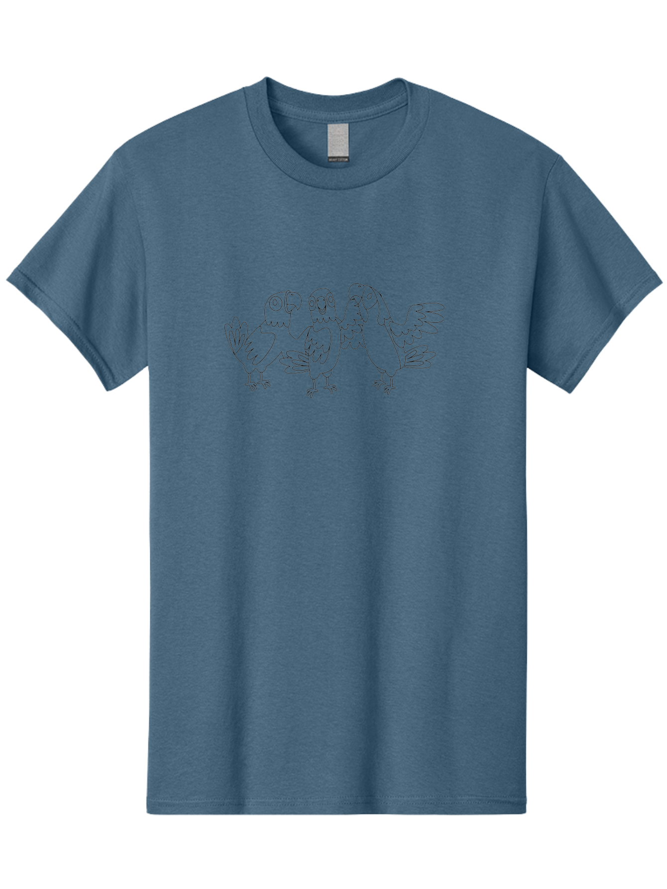 Three-Parrots-2 Men'S Graphic Tee, 100% Cotton, Comfortable Casual Summer Wear, Machine Washable, Parrots, Birds, Cartoon, Simple Line Art, Black And White, Bird Illustrations, Animal Friends Aab892