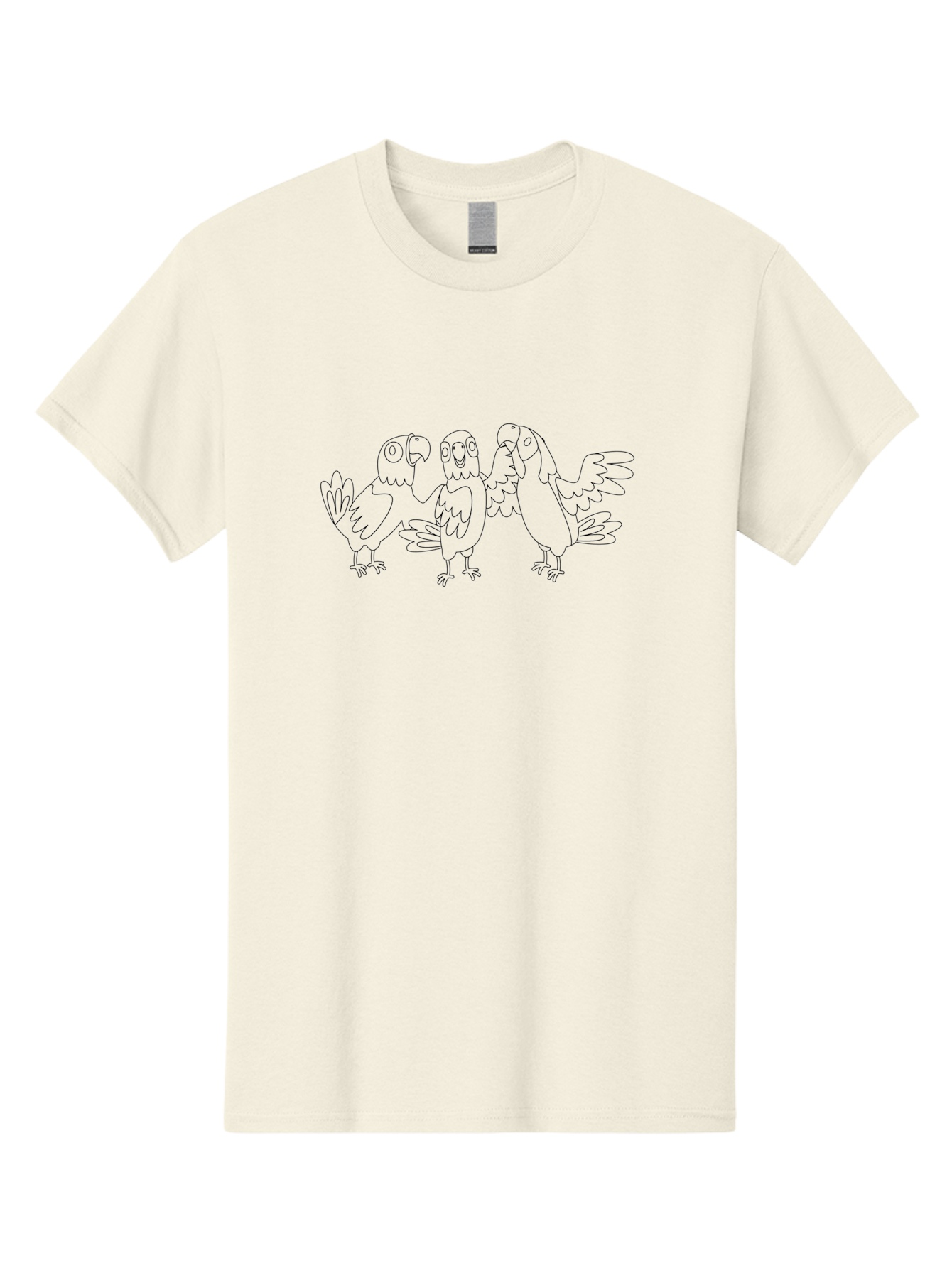 Three-Parrots-2 Men'S Graphic Tee, 100% Cotton, Comfortable Casual Summer Wear, Machine Washable, Parrots, Birds, Cartoon, Simple Line Art, Black And White, Bird Illustrations, Animal Friends Aab892