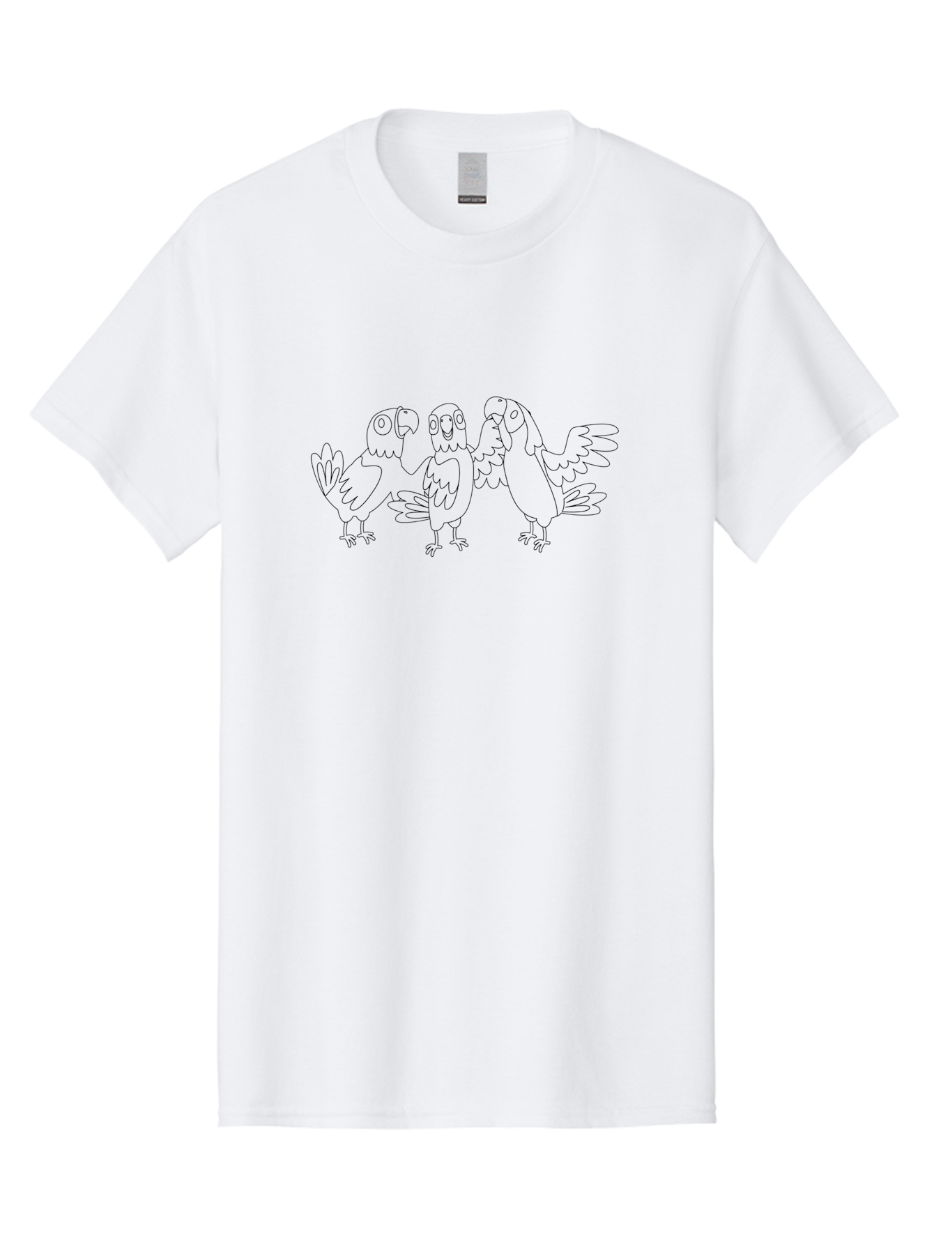 Three-Parrots-2 Men'S Graphic Tee, 100% Cotton, Comfortable Casual Summer Wear, Machine Washable, Parrots, Birds, Cartoon, Simple Line Art, Black And White, Bird Illustrations, Animal Friends Aab892
