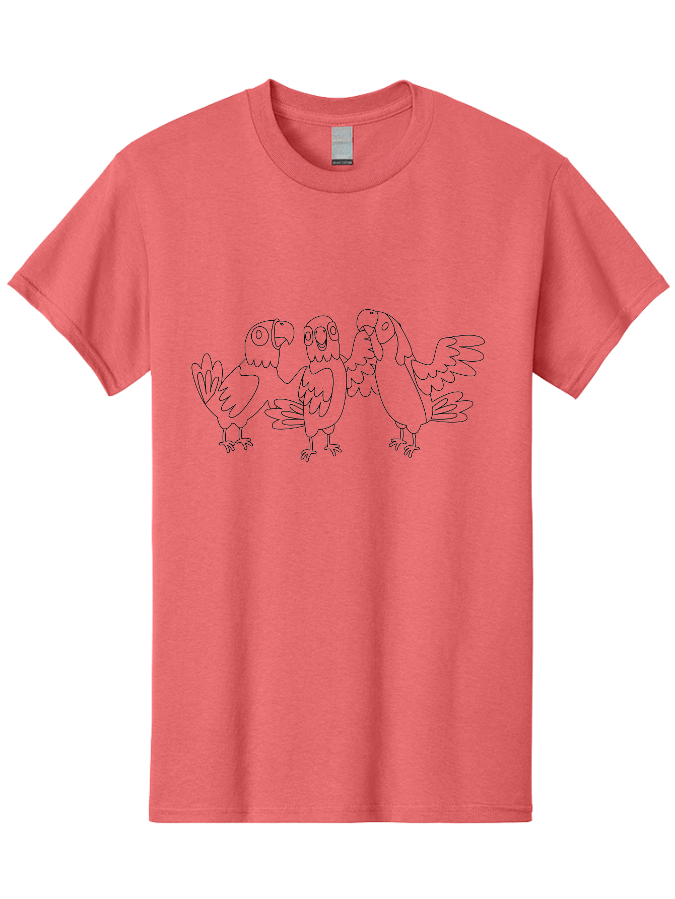 Three-Parrots-3 Men'S Graphic Tee, 100% Cotton, Comfortable Casual Summer Wear, Machine Washable, Parrot Illustration, Cartoon Birds, Simple Line Art, Humorous Expressions, Bird Watching, Exotic Wildlife, Cartoon Animals Aab893