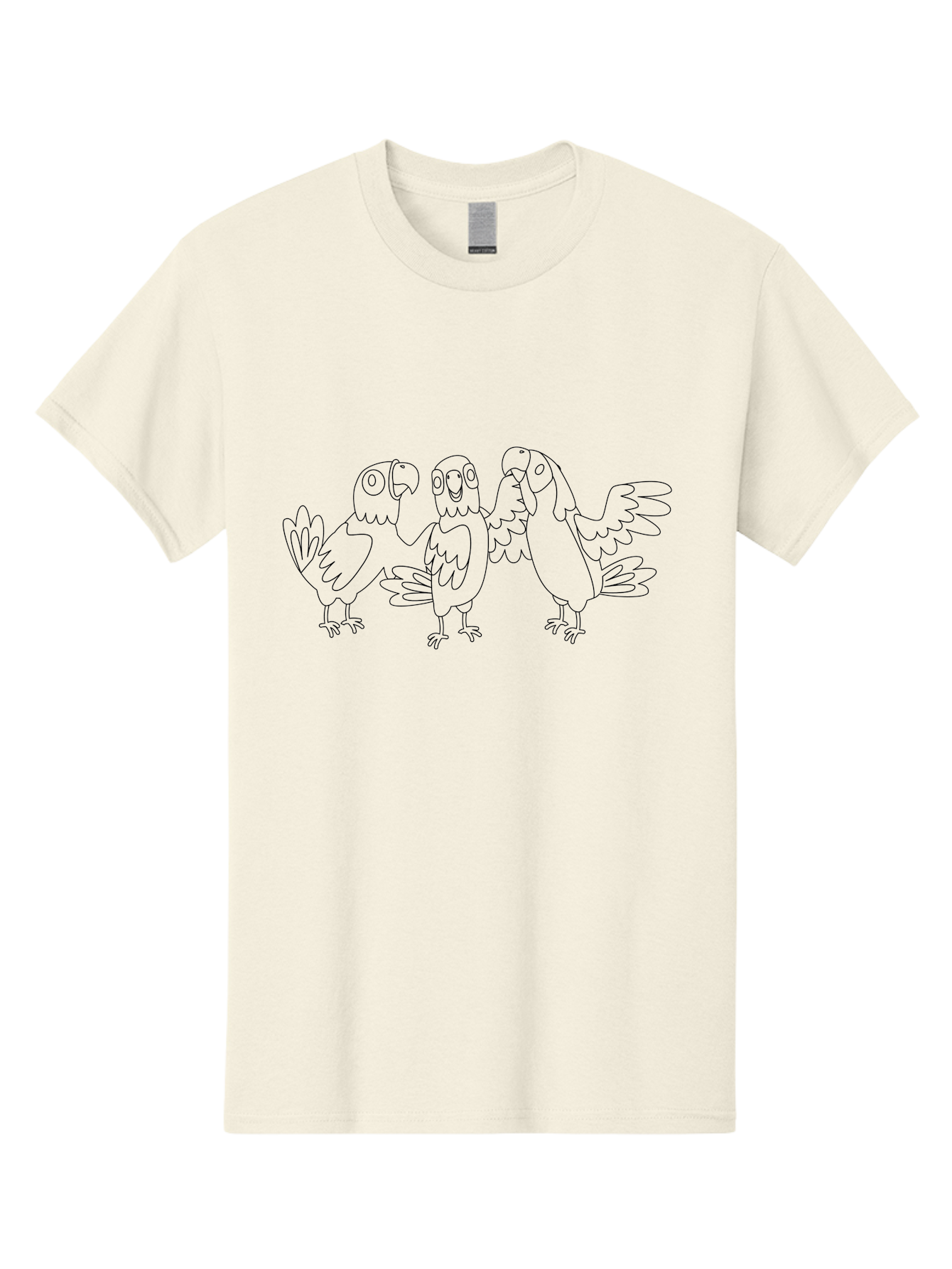 Three-Parrots-3 Men'S Graphic Tee, 100% Cotton, Comfortable Casual Summer Wear, Machine Washable, Parrot Illustration, Cartoon Birds, Simple Line Art, Humorous Expressions, Bird Watching, Exotic Wildlife, Cartoon Animals Aab893
