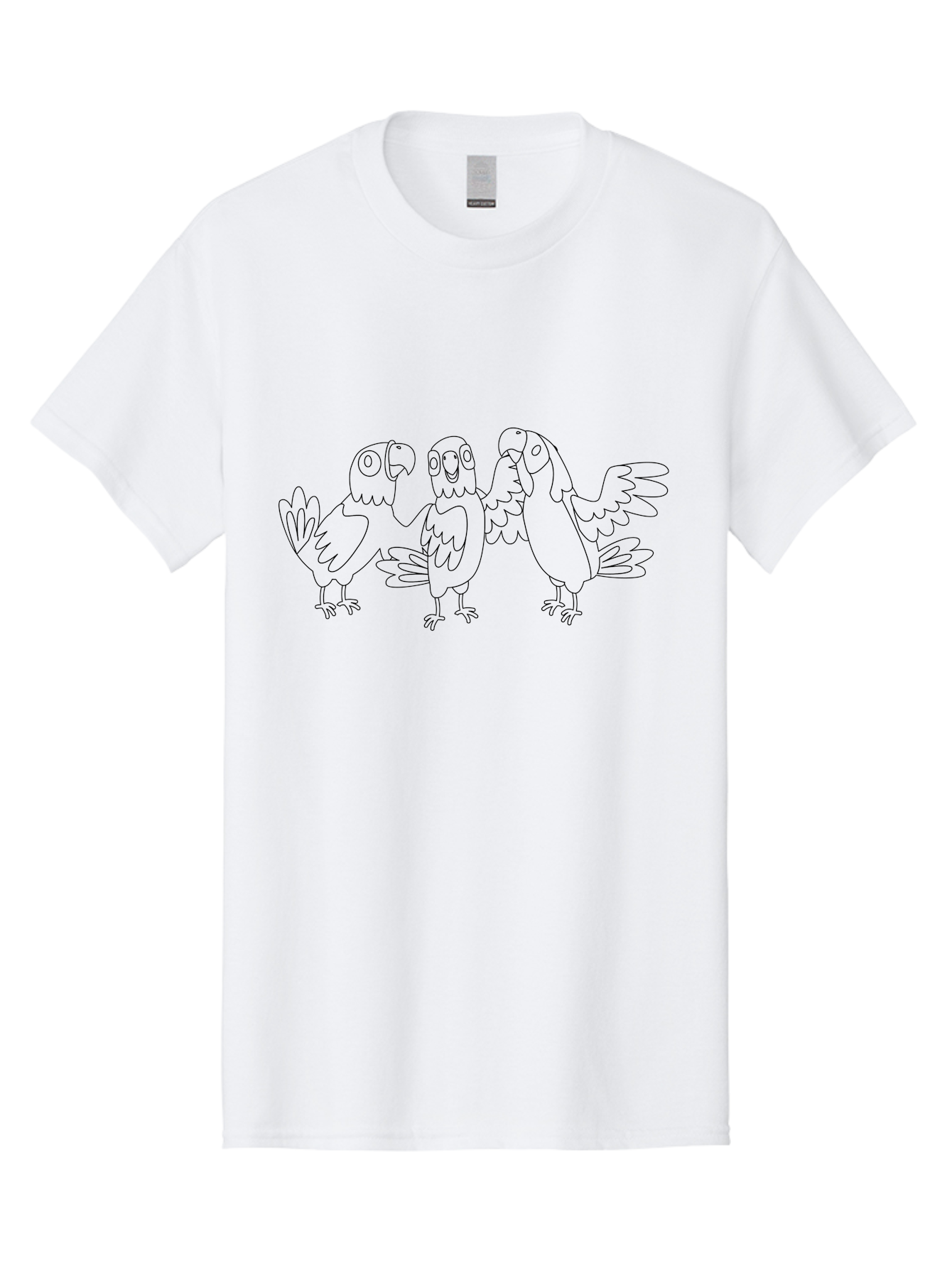 Three-Parrots-3 Men'S Graphic Tee, 100% Cotton, Comfortable Casual Summer Wear, Machine Washable, Parrot Illustration, Cartoon Birds, Simple Line Art, Humorous Expressions, Bird Watching, Exotic Wildlife, Cartoon Animals Aab893