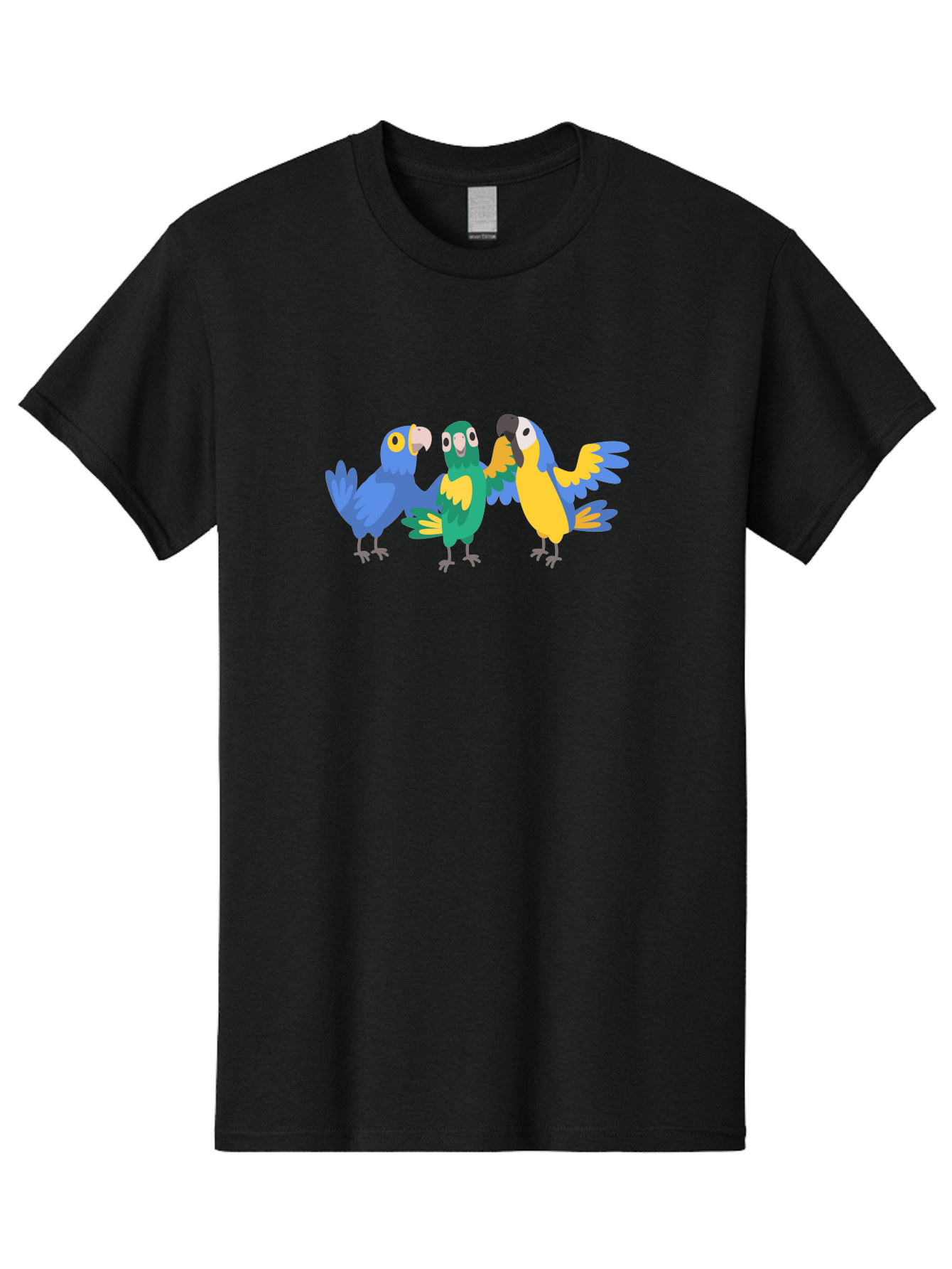 Three-Parrots Men'S Graphic Tee, 100% Cotton, Comfortable Casual Summer Wear, Machine Washable, Colorful Parrots, Vibrant Blue And Yellow Feathers, Playful Birds, Parrot Friends, Tropical Birds, Bird Illustrations, Cartoon Parrots, Aab894