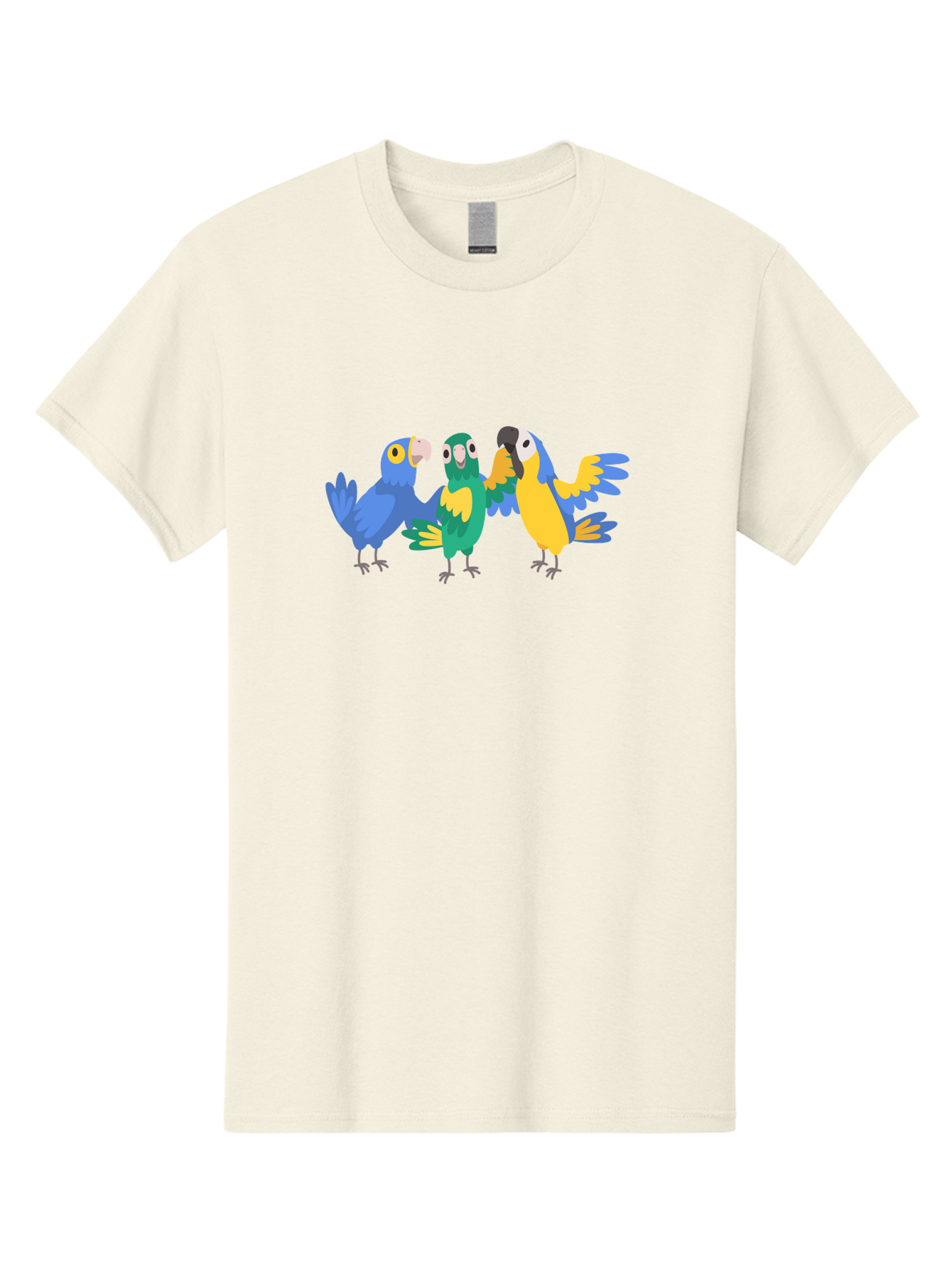 Three-Parrots Men'S Graphic Tee, 100% Cotton, Comfortable Casual Summer Wear, Machine Washable, Colorful Parrots, Vibrant Blue And Yellow Feathers, Playful Birds, Parrot Friends, Tropical Birds, Bird Illustrations, Cartoon Parrots, Aab894