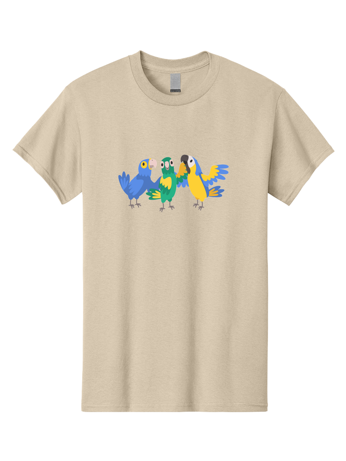 Three-Parrots Men'S Graphic Tee, 100% Cotton, Comfortable Casual Summer Wear, Machine Washable, Colorful Parrots, Vibrant Blue And Yellow Feathers, Playful Birds, Parrot Friends, Tropical Birds, Bird Illustrations, Cartoon Parrots, Aab894