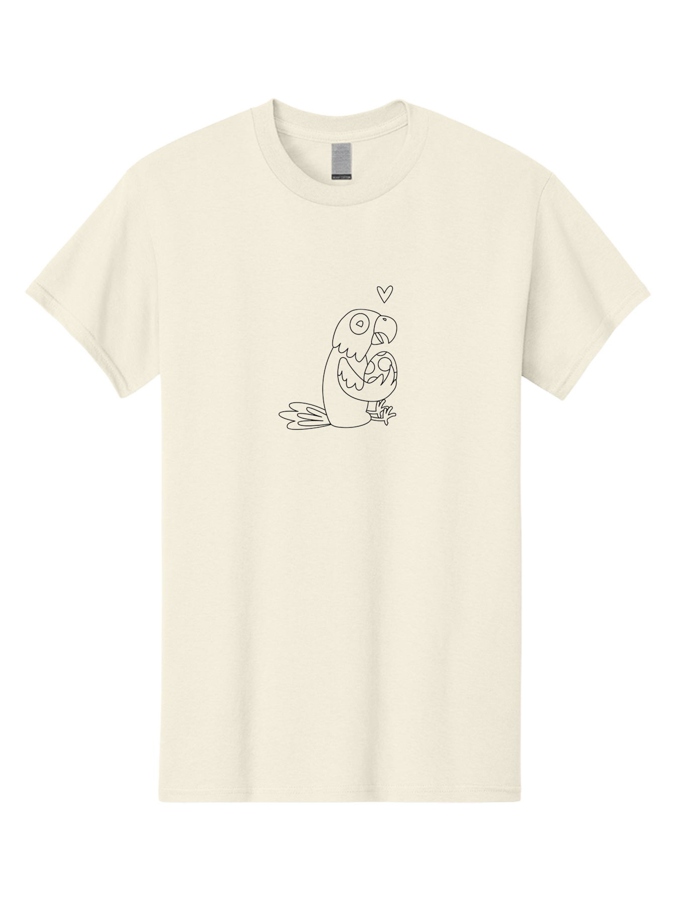 Two-Parrots-Hugging Men'S Graphic Tee, 100% Cotton, Comfortable Casual Summer Wear, Machine Washable, Parrot Hugging Chick, Cute Cartoon Animals, Bird Love, Adorable Illustration, Heartwarming Scene, Animal Affection, Tender Moment, Aab895