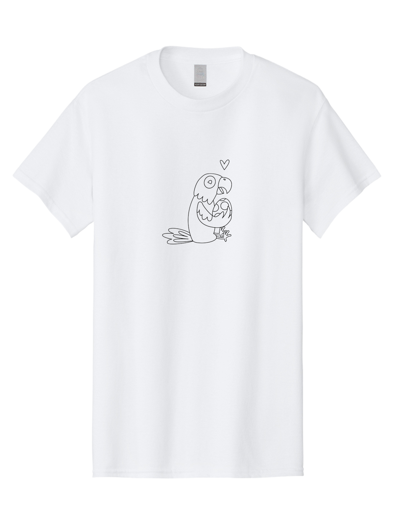 Two-Parrots-Hugging Men'S Graphic Tee, 100% Cotton, Comfortable Casual Summer Wear, Machine Washable, Parrot Hugging Chick, Cute Cartoon Animals, Bird Love, Adorable Illustration, Heartwarming Scene, Animal Affection, Tender Moment, Aab895