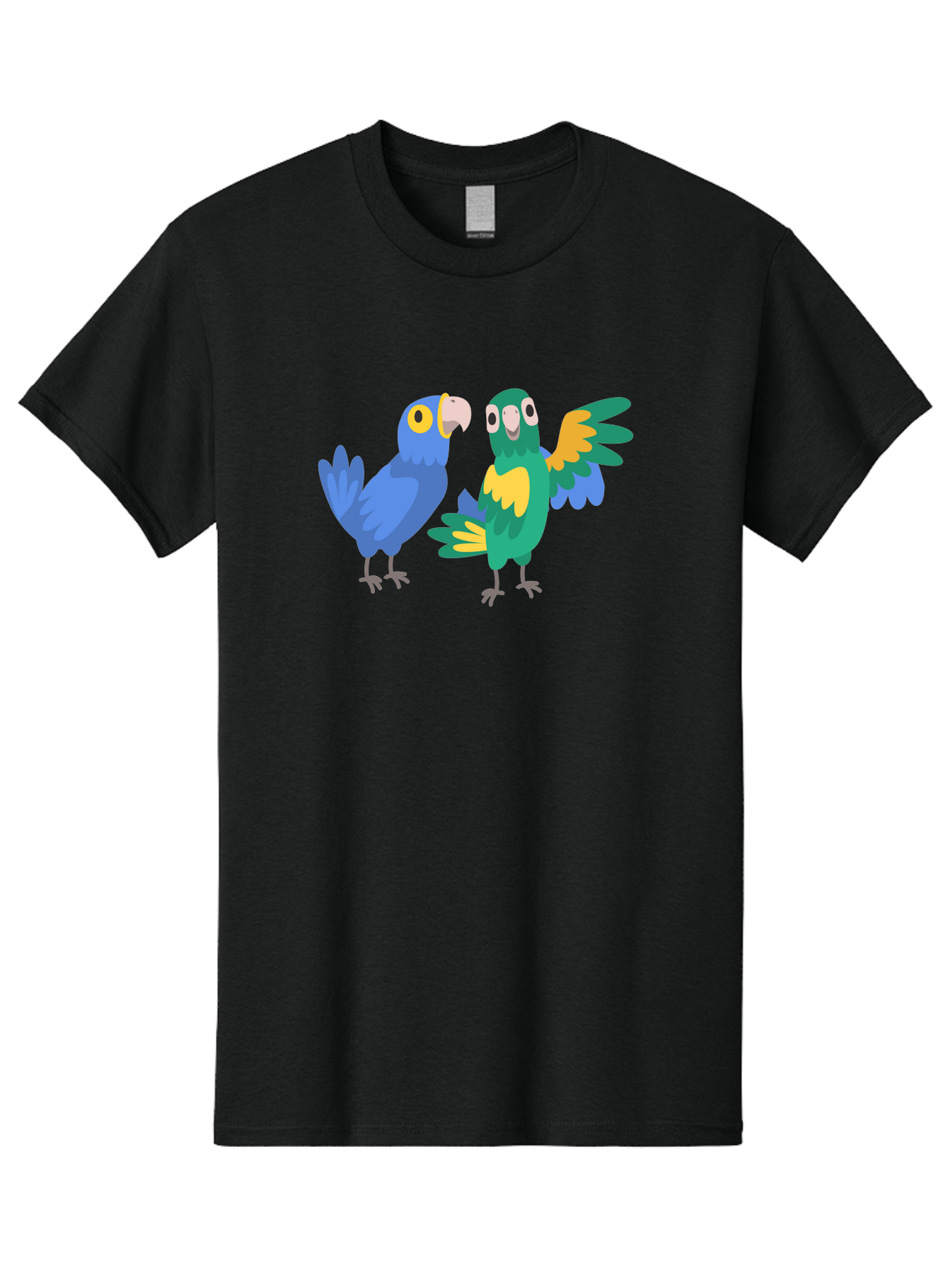 Two-Parrots Men'S Graphic Tee, 100% Cotton, Comfortable Casual Summer Wear, Machine Washable, Cartoon Parrots, Colorful Birds, Vibrant Plumage, Blue Parrot, Green Parrot, Yellow Accents, Playful Birds, Animated Creatures, Parrot Illustration, Aab896