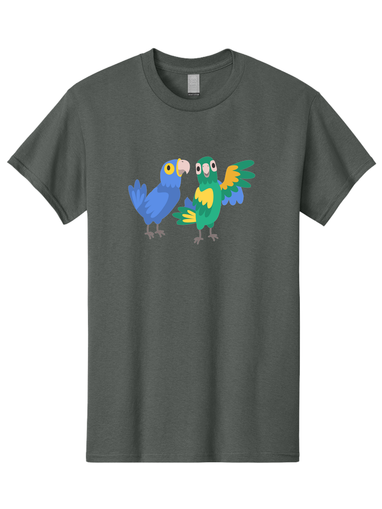 Two-Parrots Men'S Graphic Tee, 100% Cotton, Comfortable Casual Summer Wear, Machine Washable, Cartoon Parrots, Colorful Birds, Vibrant Plumage, Blue Parrot, Green Parrot, Yellow Accents, Playful Birds, Animated Creatures, Parrot Illustration, Aab896