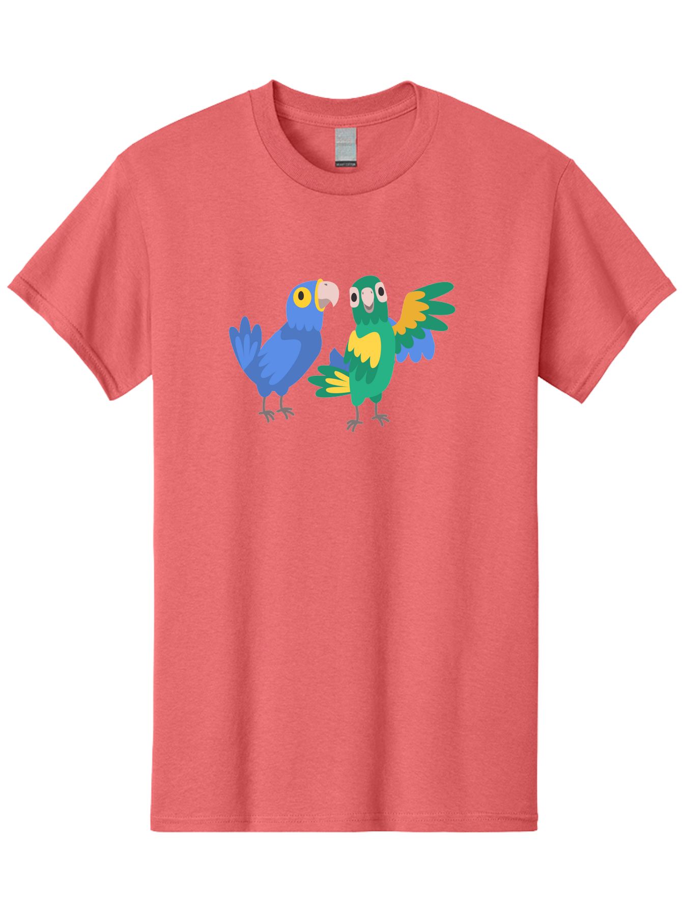 Two-Parrots Men'S Graphic Tee, 100% Cotton, Comfortable Casual Summer Wear, Machine Washable, Cartoon Parrots, Colorful Birds, Vibrant Plumage, Blue Parrot, Green Parrot, Yellow Accents, Playful Birds, Animated Creatures, Parrot Illustration, Aab896