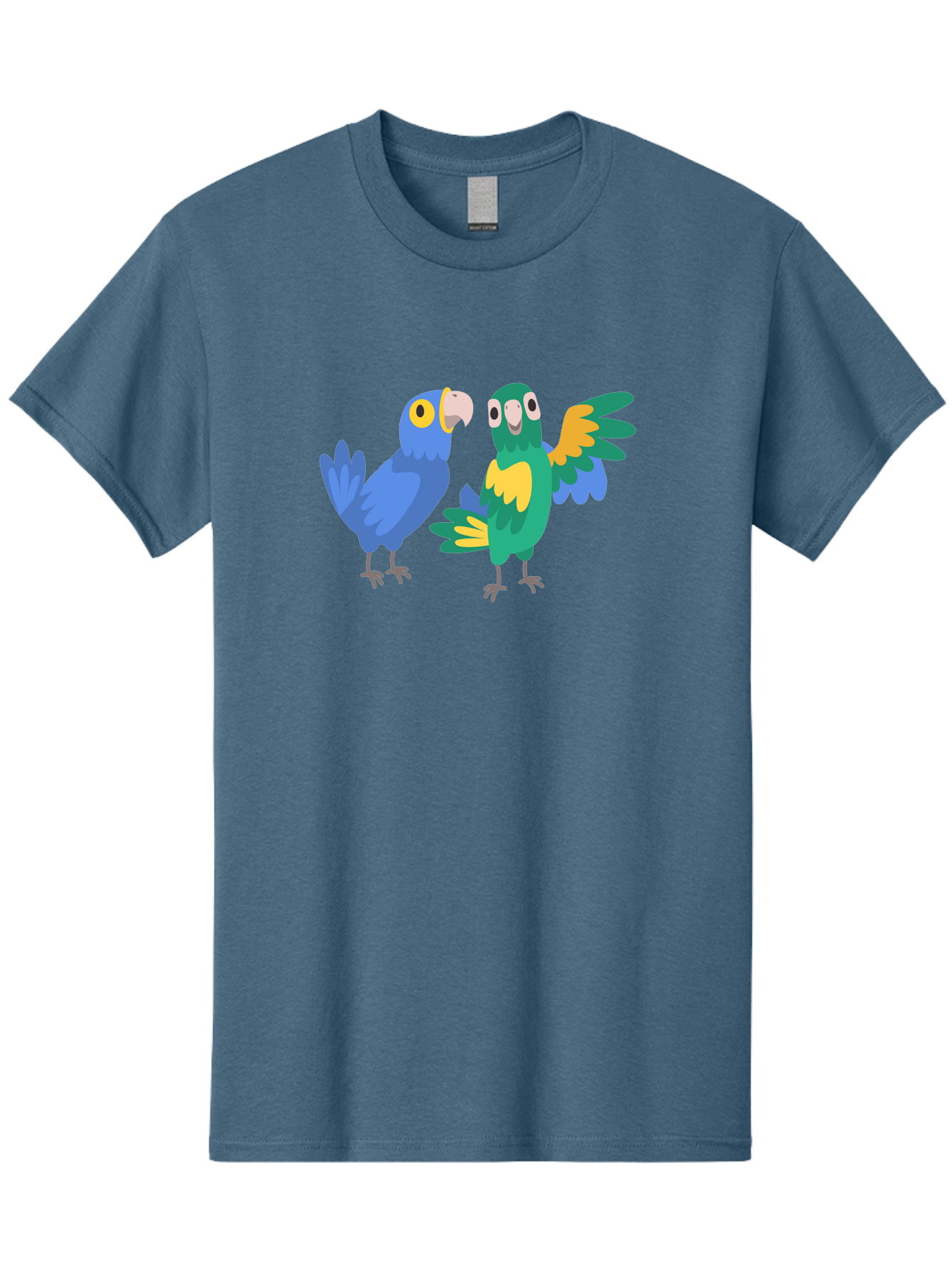Two-Parrots Men'S Graphic Tee, 100% Cotton, Comfortable Casual Summer Wear, Machine Washable, Cartoon Parrots, Colorful Birds, Vibrant Plumage, Blue Parrot, Green Parrot, Yellow Accents, Playful Birds, Animated Creatures, Parrot Illustration, Aab896
