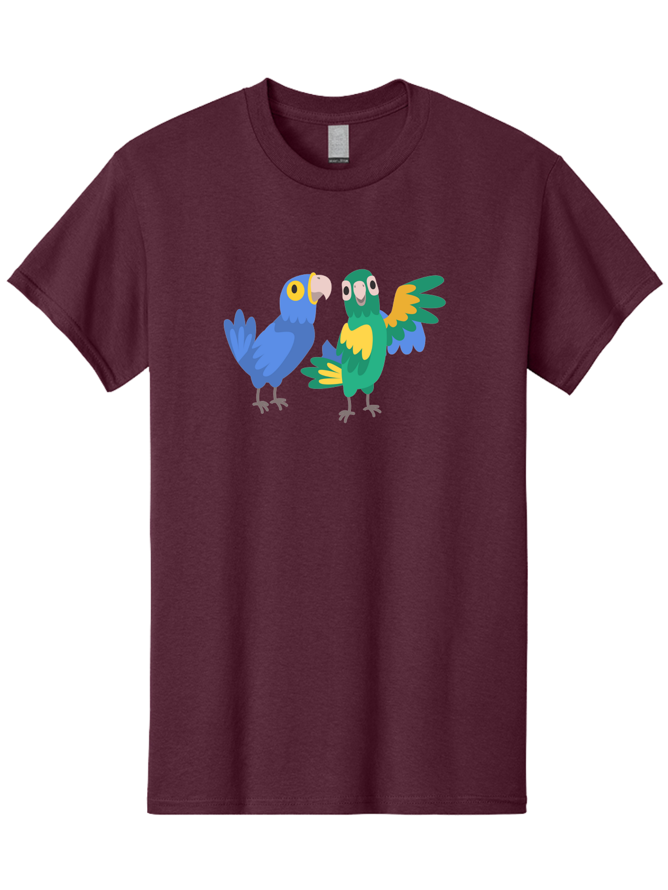 Two-Parrots Men'S Graphic Tee, 100% Cotton, Comfortable Casual Summer Wear, Machine Washable, Cartoon Parrots, Colorful Birds, Vibrant Plumage, Blue Parrot, Green Parrot, Yellow Accents, Playful Birds, Animated Creatures, Parrot Illustration, Aab896
