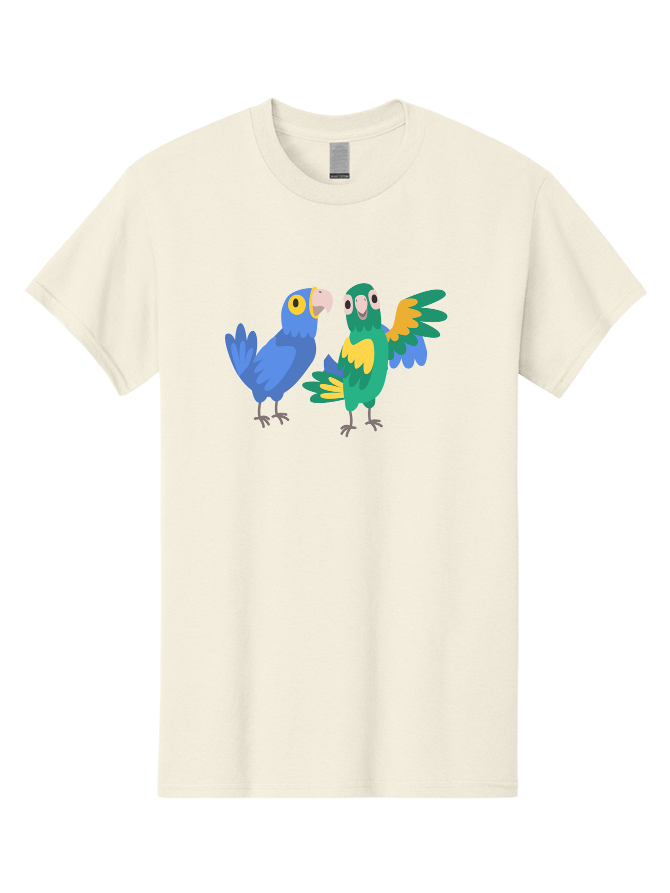 Two-Parrots Men'S Graphic Tee, 100% Cotton, Comfortable Casual Summer Wear, Machine Washable, Cartoon Parrots, Colorful Birds, Vibrant Plumage, Blue Parrot, Green Parrot, Yellow Accents, Playful Birds, Animated Creatures, Parrot Illustration, Aab896