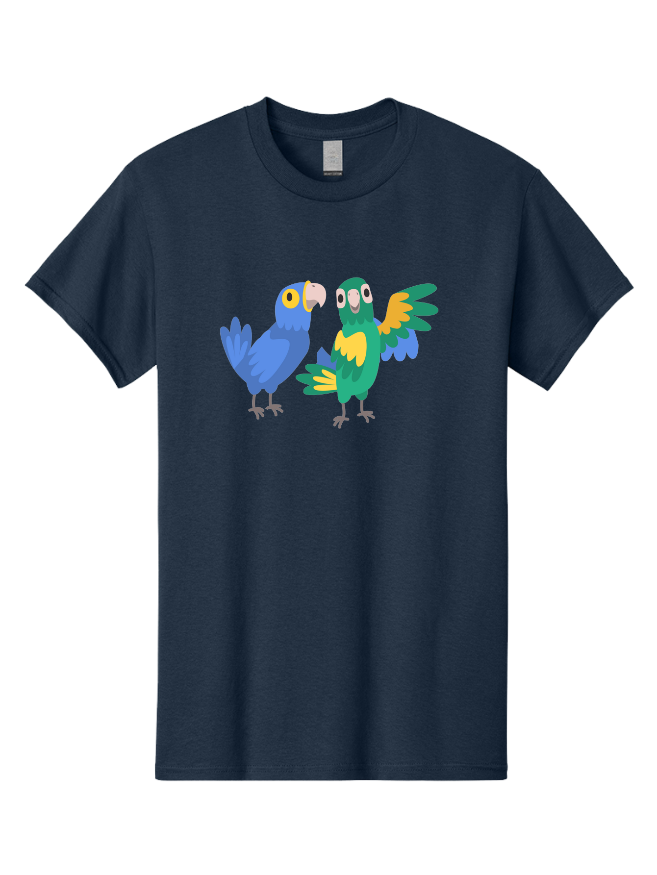 Two-Parrots Men'S Graphic Tee, 100% Cotton, Comfortable Casual Summer Wear, Machine Washable, Cartoon Parrots, Colorful Birds, Vibrant Plumage, Blue Parrot, Green Parrot, Yellow Accents, Playful Birds, Animated Creatures, Parrot Illustration, Aab896