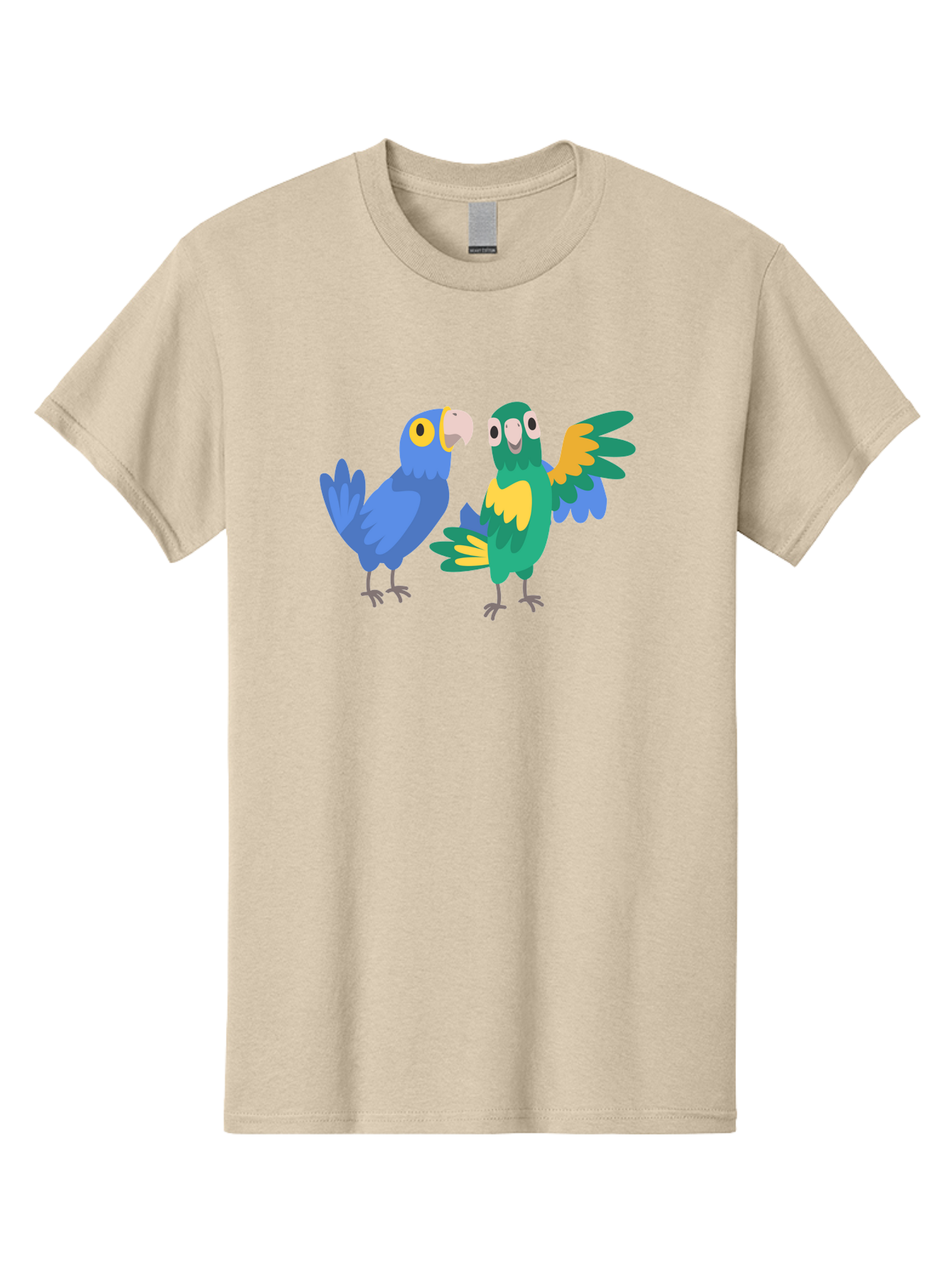 Two-Parrots Men'S Graphic Tee, 100% Cotton, Comfortable Casual Summer Wear, Machine Washable, Cartoon Parrots, Colorful Birds, Vibrant Plumage, Blue Parrot, Green Parrot, Yellow Accents, Playful Birds, Animated Creatures, Parrot Illustration, Aab896