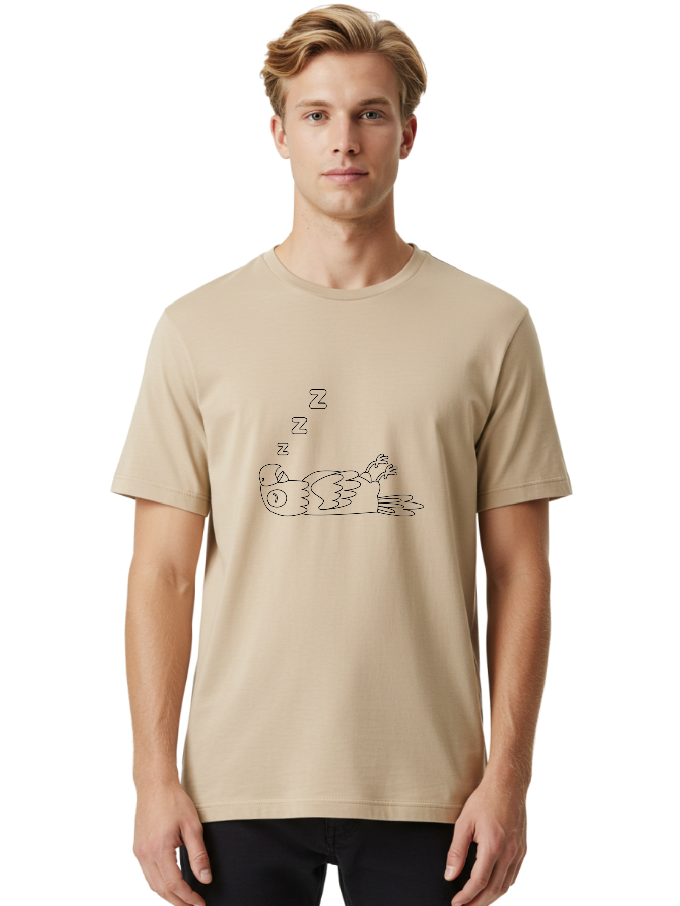 Z-Z-Z-Bird Men'S Graphic Tee, 100% Cotton, Comfortable Casual Summer Wear, Machine Washable, Sleeping Bird, Cartoon Character, Resting Animal, Dreamy Atmosphere, Peaceful Scene, Cute Illustration, Zzz, Sleep Mode, Relaxed Bird Aab897
