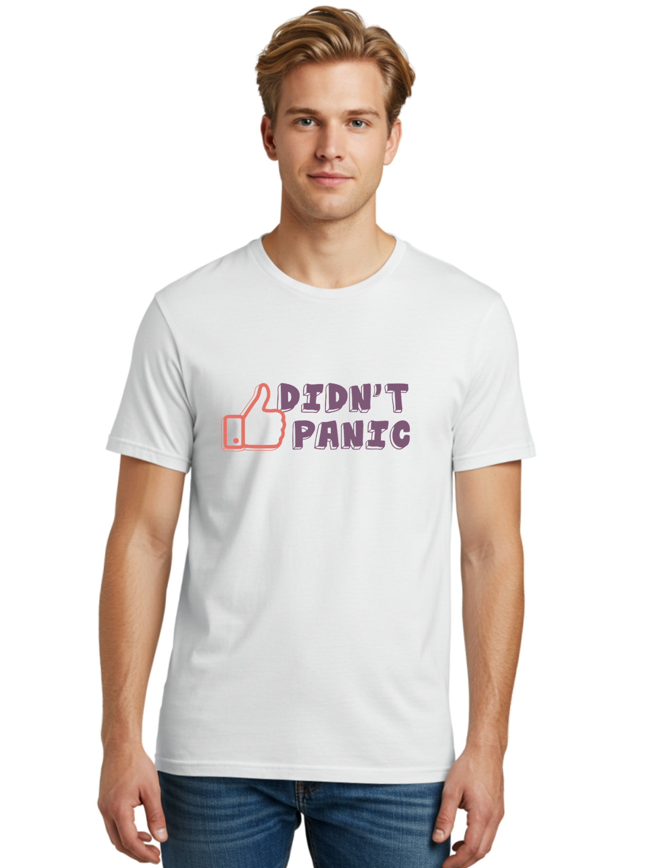 Didn-T-Panic Men'S Graphic Tee, 100% Cotton, Comfortable Casual Summer Wear, Machine Washable, Thumbs Up, Approval, Calmness, Confidence, Positivity, Humor, Parody, Sarcasm, Laid Back Attitude, Relaxed Vibe, Funny Meme Aab898