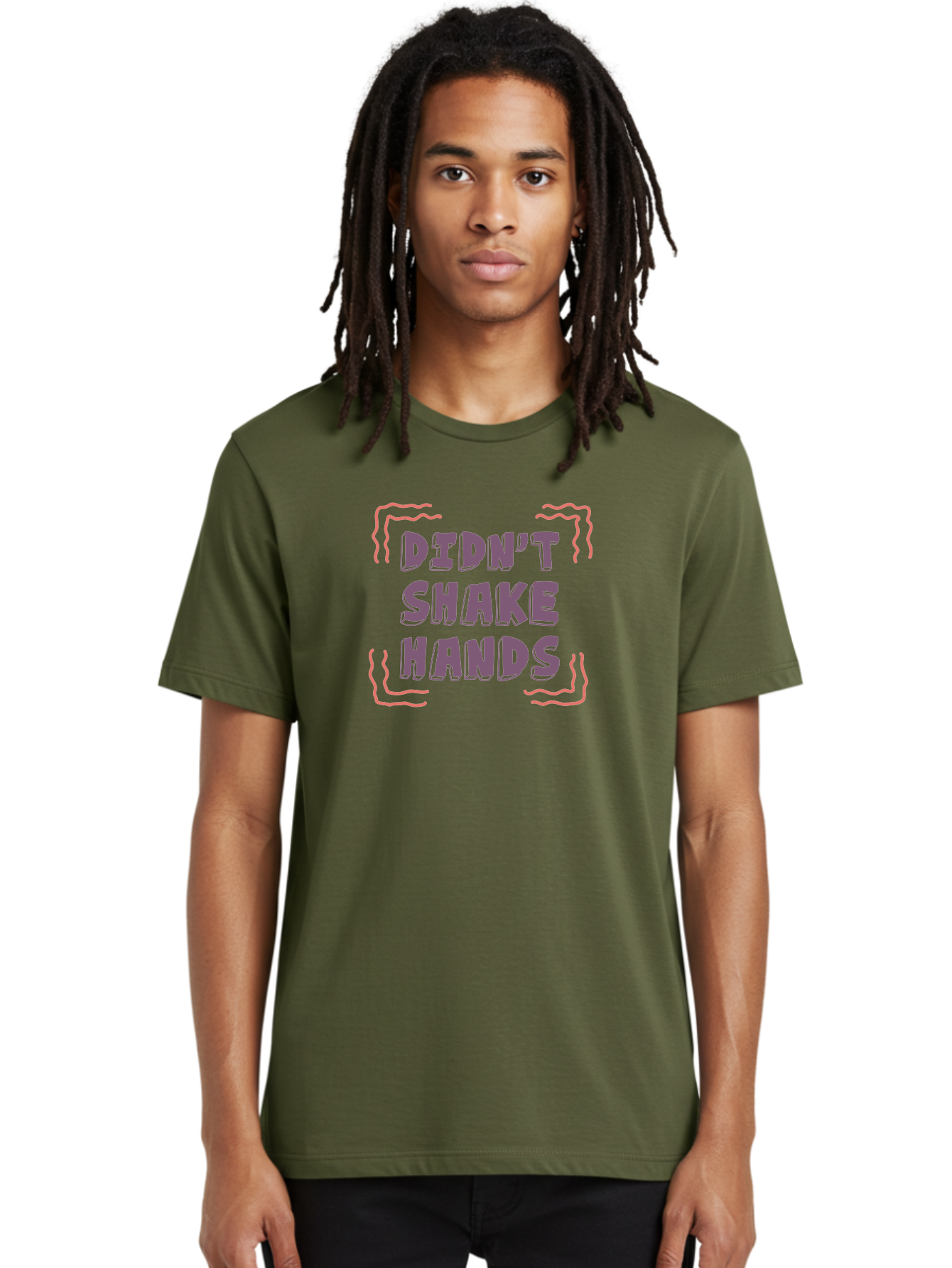 Didn-T-Shake-Hands Men'S Graphic Tee, 100% Cotton, Comfortable Casual Summer Wear, Machine Washable, Didn'T Shake Hands, Refusing Handshake, Bold Statement, Viral Meme, Humorous Graphic, Provocative Phrase, Quirky Design, Purple Text, Aab899