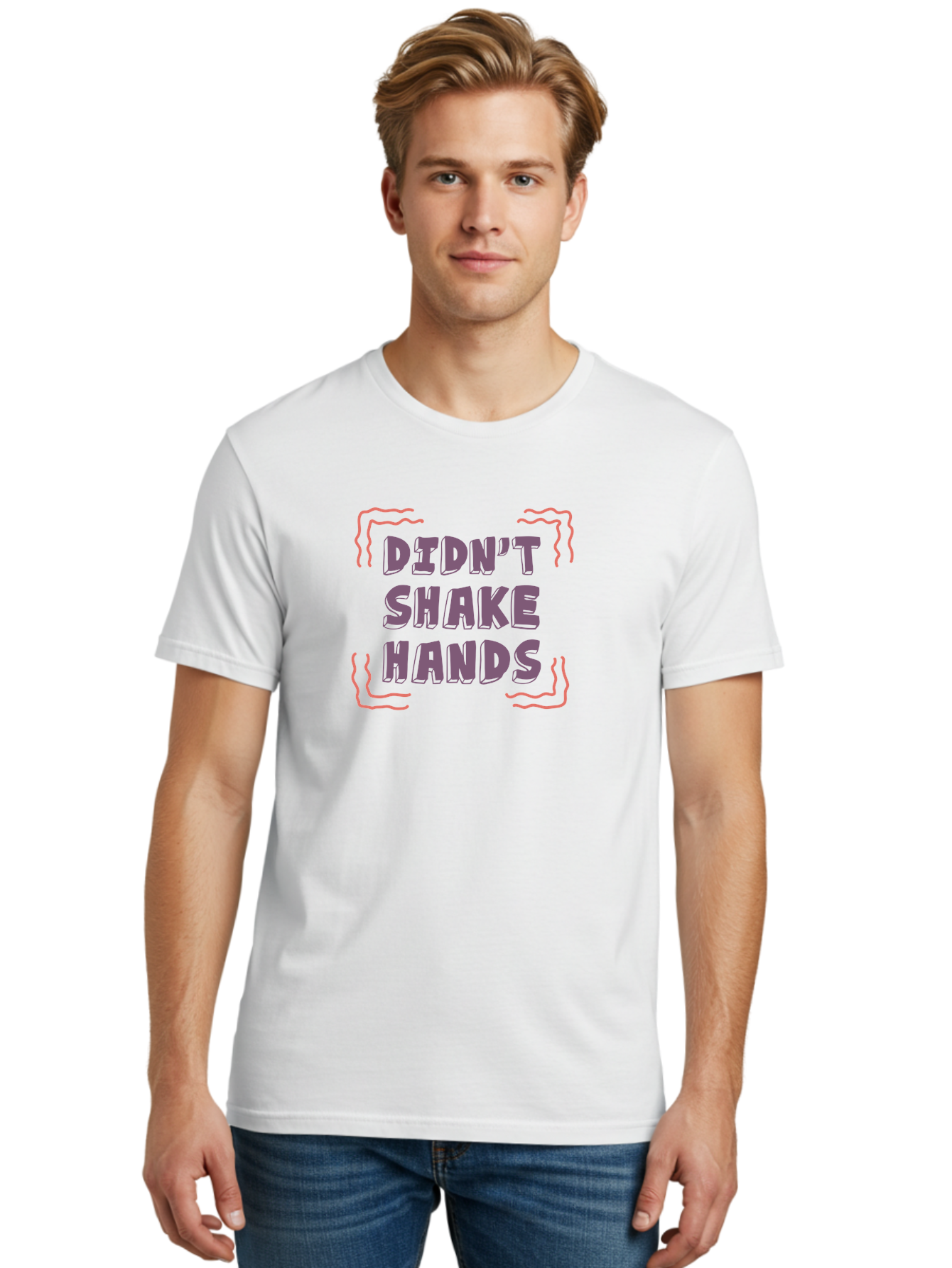 Didn-T-Shake-Hands Men'S Graphic Tee, 100% Cotton, Comfortable Casual Summer Wear, Machine Washable, Didn'T Shake Hands, Refusing Handshake, Bold Statement, Viral Meme, Humorous Graphic, Provocative Phrase, Quirky Design, Purple Text, Aab899