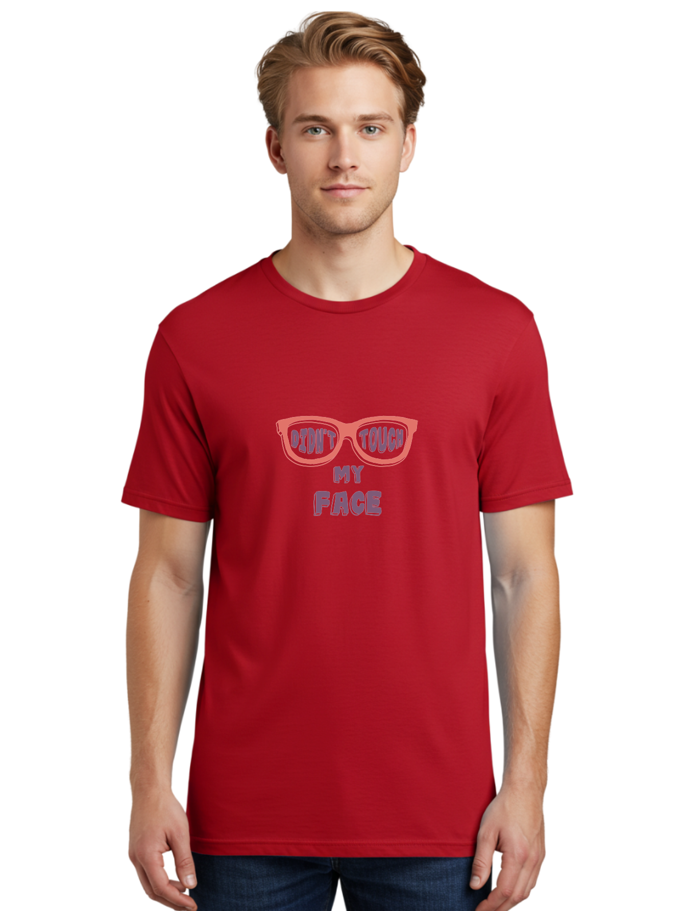 Didn-T-Touch-My-Face Men'S Graphic Tee, 100% Cotton, Comfortable Casual Summer Wear, Machine Washable, Funny Glasses, Quirky Saying, Humorous Design, Pink Glasses, Purple Text, Hygiene Reminder, Viral Meme, Eye-Catching Graphic, Aab900