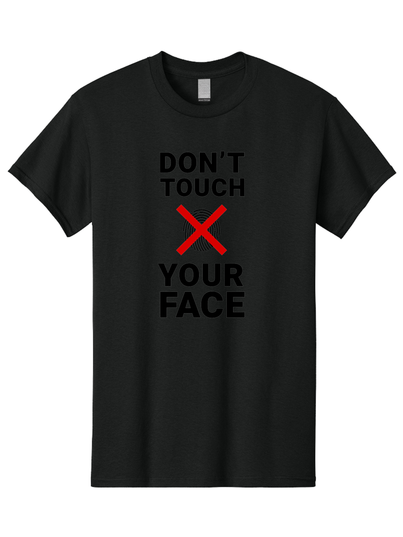 Don-T-Touch-Your-Face Men'S Graphic Tee, 100% Cotton, Comfortable Casual Summer Wear, Machine Washable, Public Health Warning, Hygiene Reminder, Face Touching Prevention, Fingerprint Graphic, Red Cross Symbol, Health Safety Message, Aab901