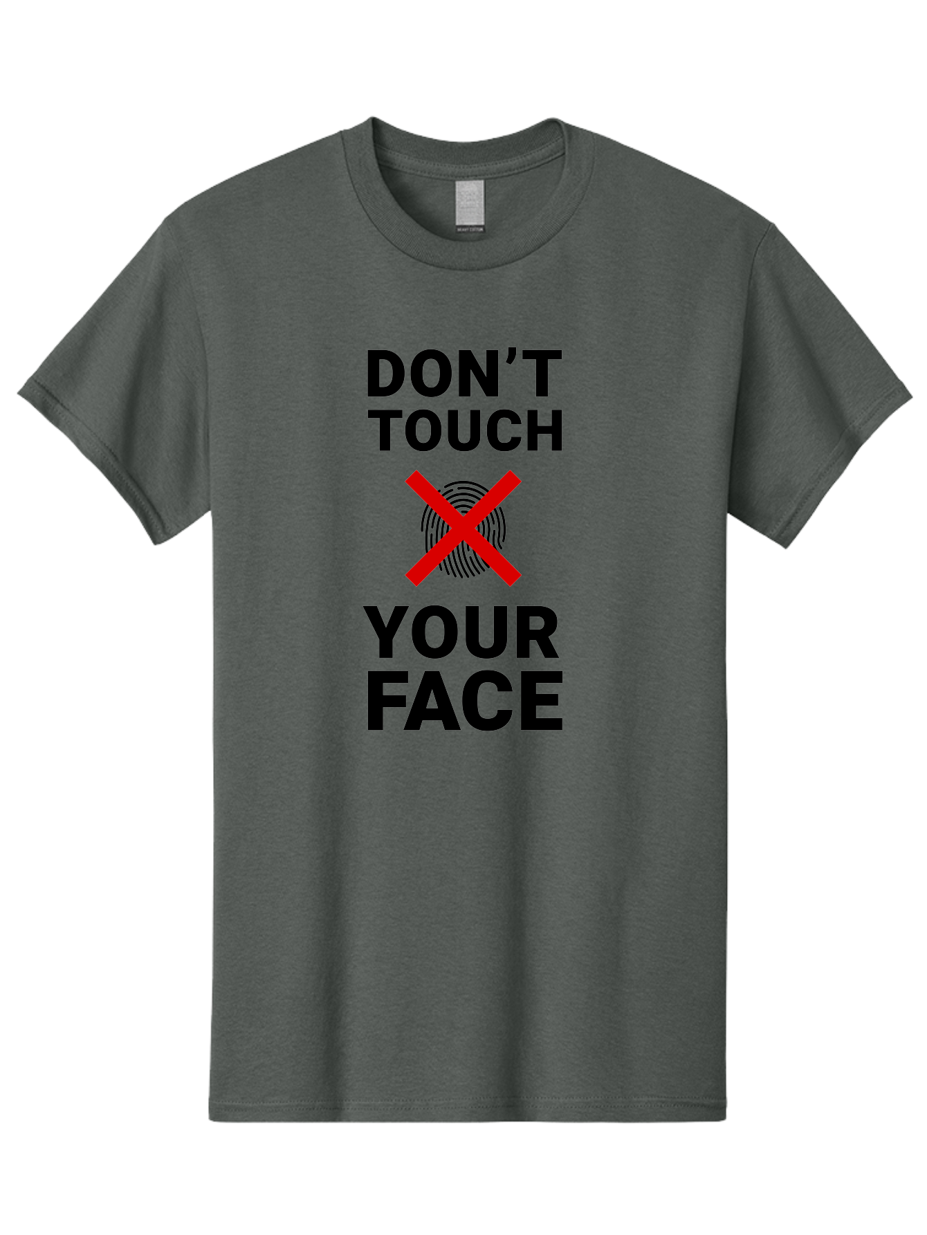 Don-T-Touch-Your-Face Men'S Graphic Tee, 100% Cotton, Comfortable Casual Summer Wear, Machine Washable, Public Health Warning, Hygiene Reminder, Face Touching Prevention, Fingerprint Graphic, Red Cross Symbol, Health Safety Message, Aab901