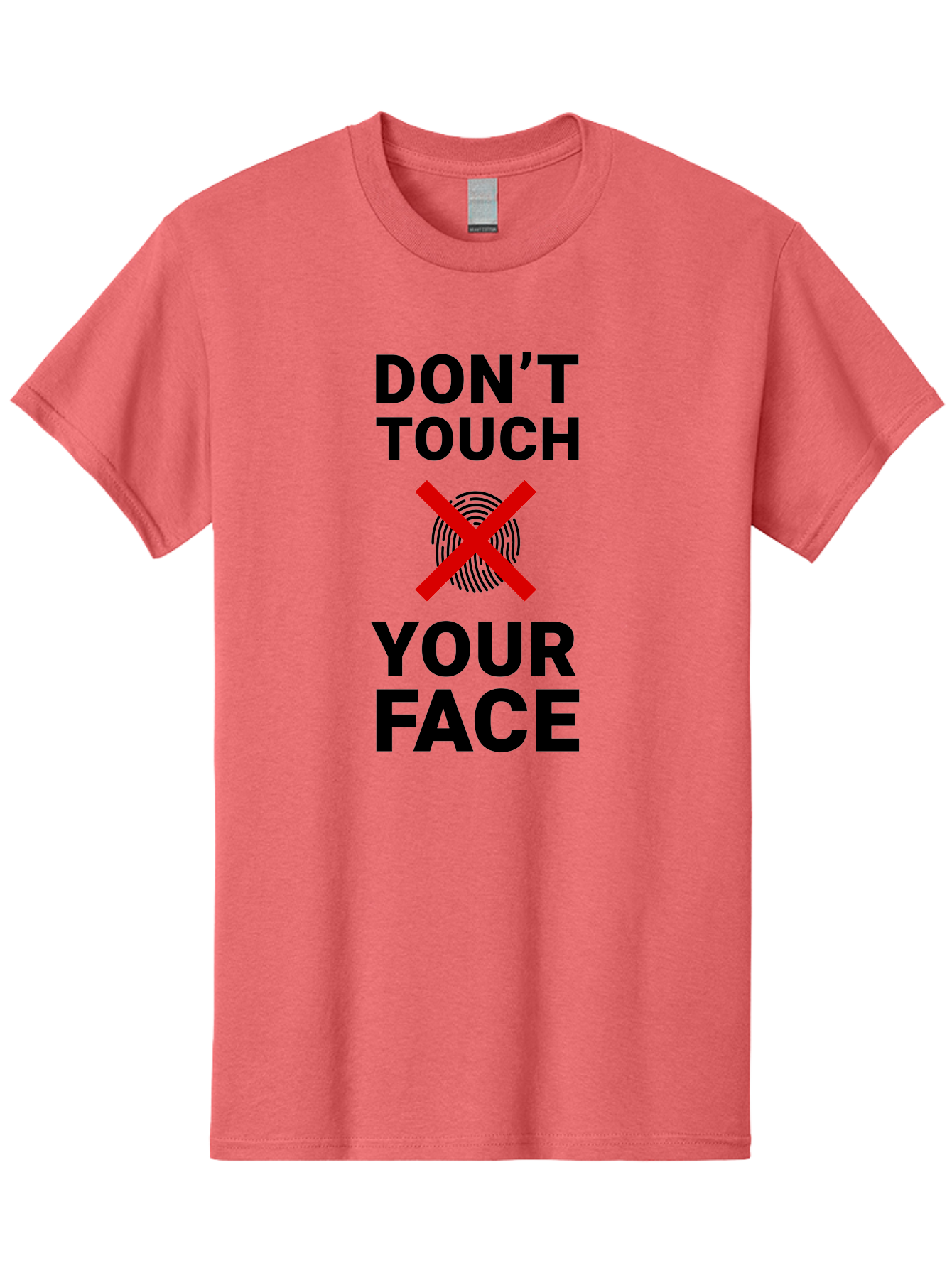 Don-T-Touch-Your-Face Men'S Graphic Tee, 100% Cotton, Comfortable Casual Summer Wear, Machine Washable, Public Health Warning, Hygiene Reminder, Face Touching Prevention, Fingerprint Graphic, Red Cross Symbol, Health Safety Message, Aab901