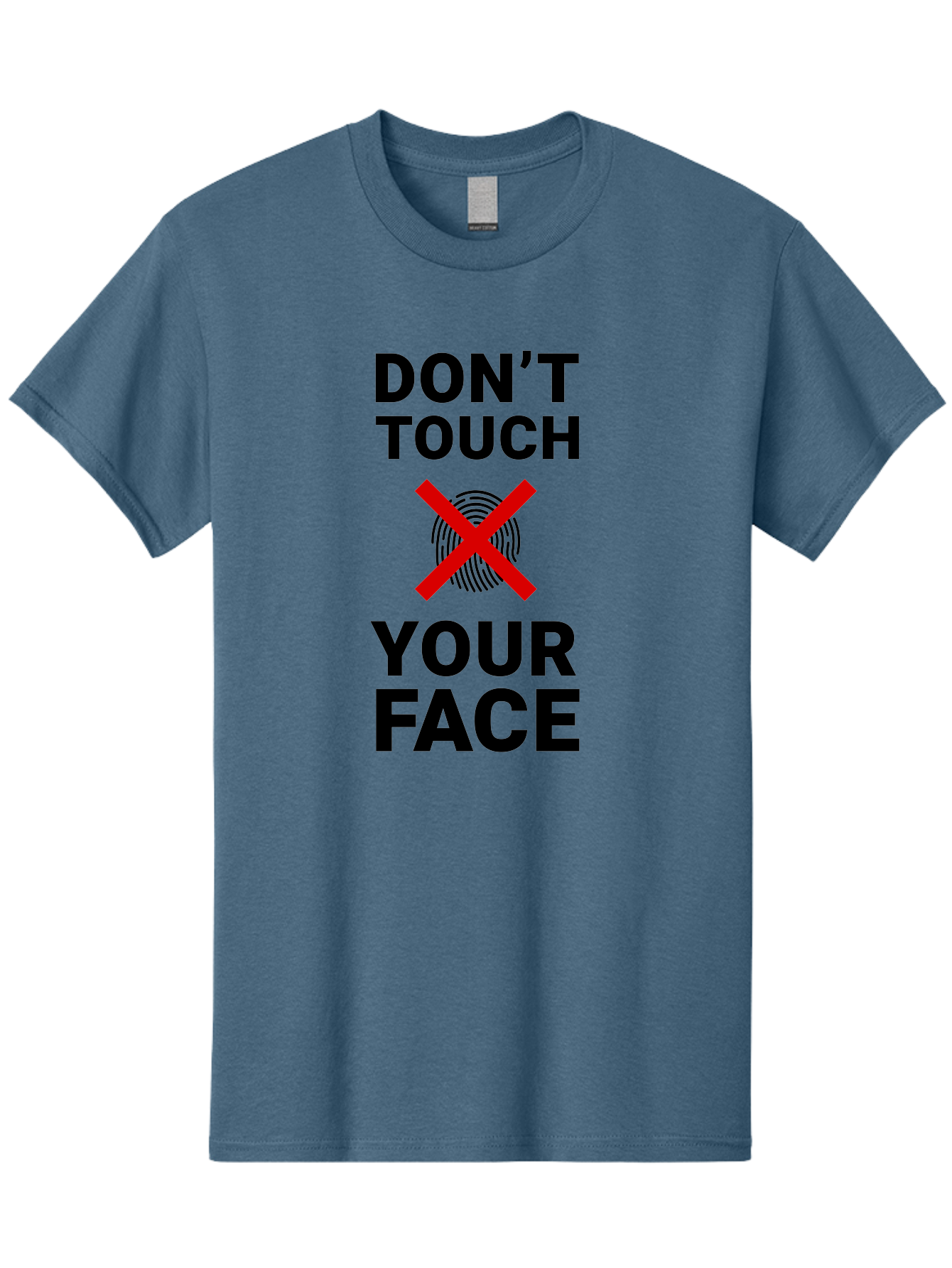 Don-T-Touch-Your-Face Men'S Graphic Tee, 100% Cotton, Comfortable Casual Summer Wear, Machine Washable, Public Health Warning, Hygiene Reminder, Face Touching Prevention, Fingerprint Graphic, Red Cross Symbol, Health Safety Message, Aab901
