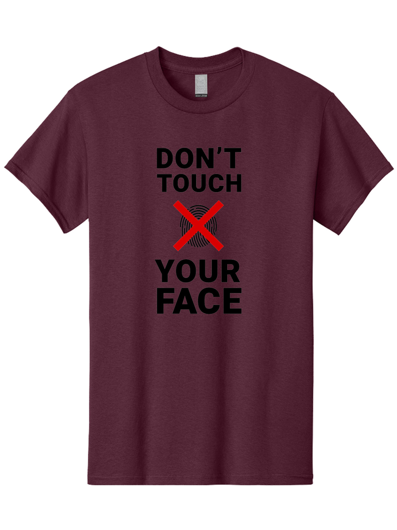 Don-T-Touch-Your-Face Men'S Graphic Tee, 100% Cotton, Comfortable Casual Summer Wear, Machine Washable, Public Health Warning, Hygiene Reminder, Face Touching Prevention, Fingerprint Graphic, Red Cross Symbol, Health Safety Message, Aab901