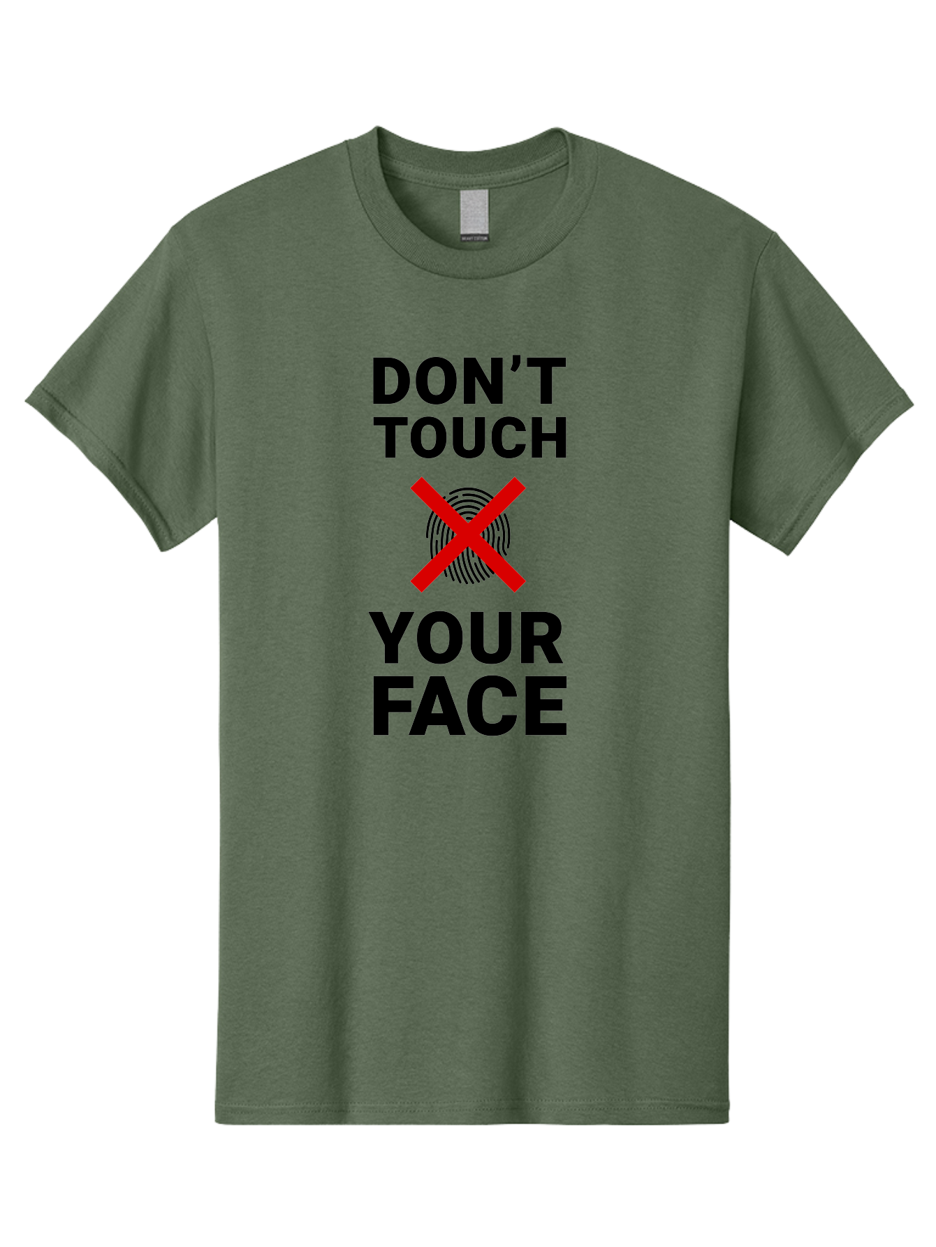 Don-T-Touch-Your-Face Men'S Graphic Tee, 100% Cotton, Comfortable Casual Summer Wear, Machine Washable, Public Health Warning, Hygiene Reminder, Face Touching Prevention, Fingerprint Graphic, Red Cross Symbol, Health Safety Message, Aab901