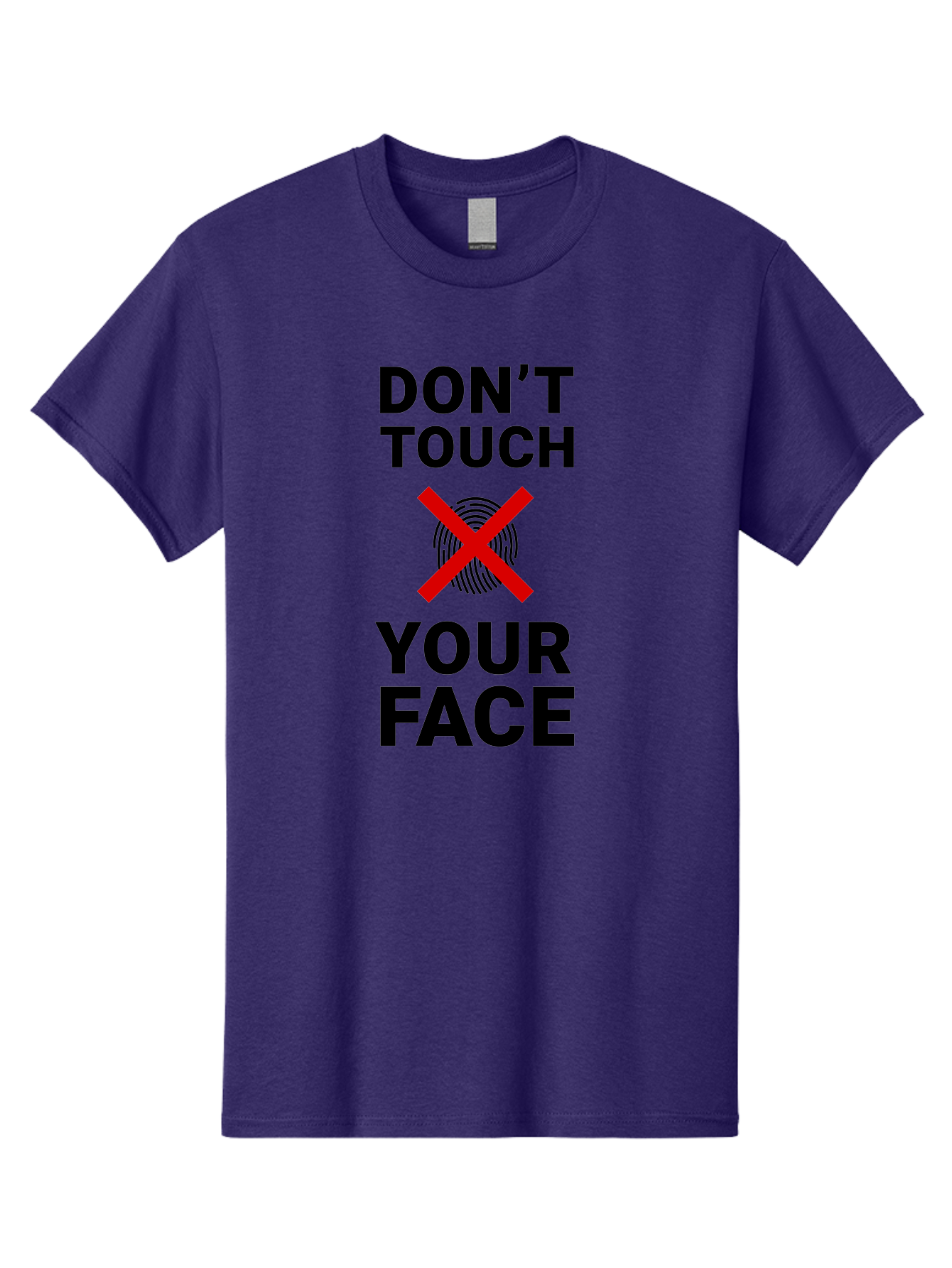 Don-T-Touch-Your-Face Men'S Graphic Tee, 100% Cotton, Comfortable Casual Summer Wear, Machine Washable, Public Health Warning, Hygiene Reminder, Face Touching Prevention, Fingerprint Graphic, Red Cross Symbol, Health Safety Message, Aab901