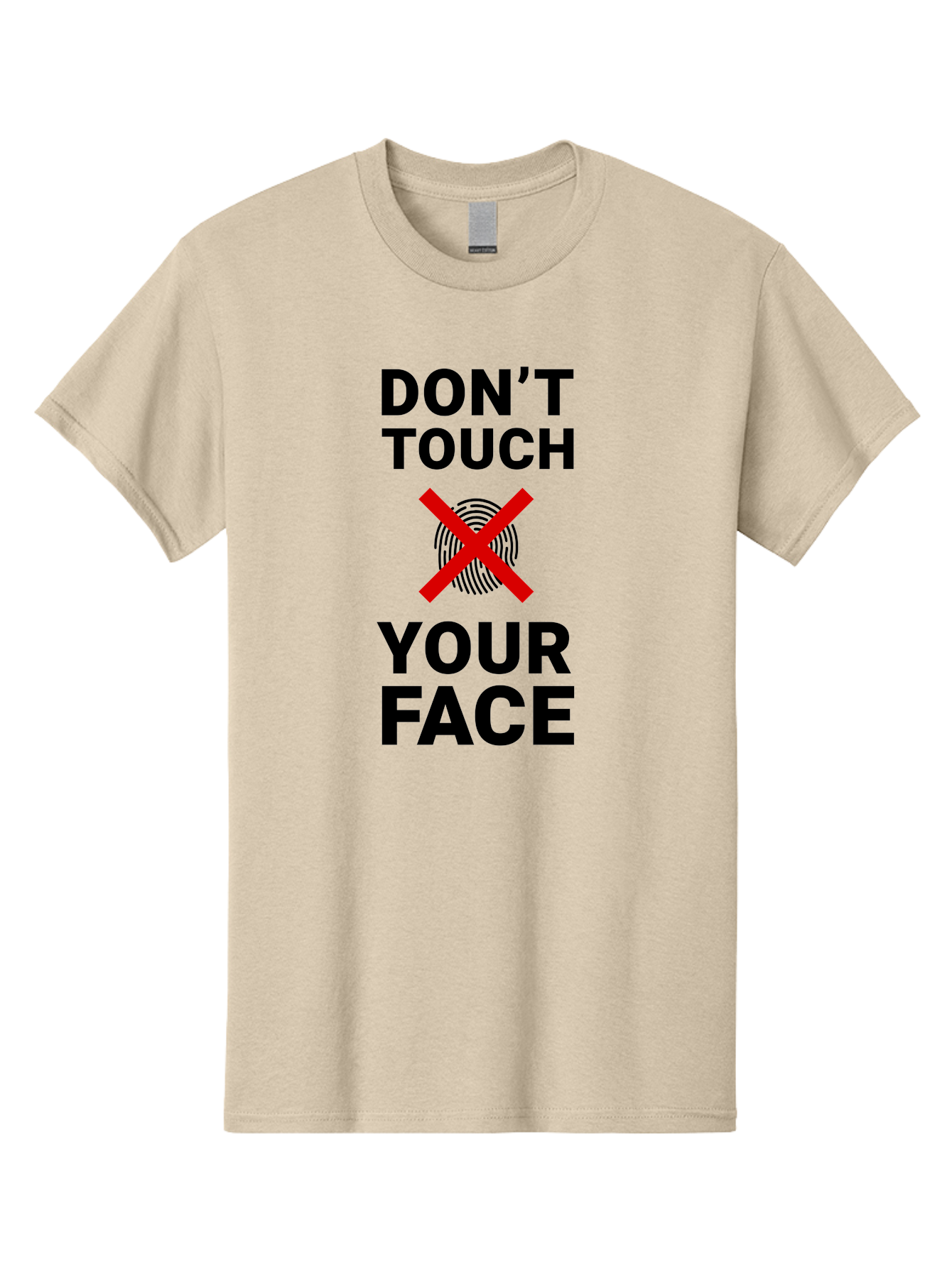 Don-T-Touch-Your-Face Men'S Graphic Tee, 100% Cotton, Comfortable Casual Summer Wear, Machine Washable, Public Health Warning, Hygiene Reminder, Face Touching Prevention, Fingerprint Graphic, Red Cross Symbol, Health Safety Message, Aab901