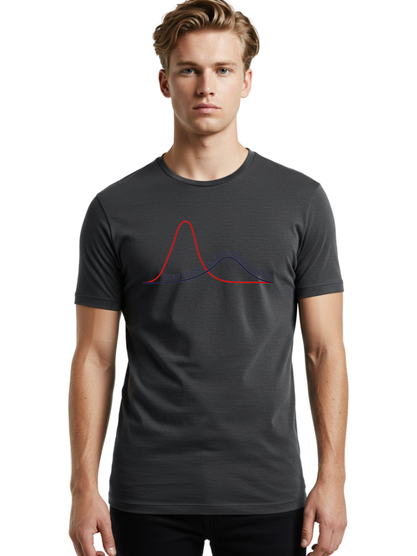 Flatten-The-Curve Men'S Graphic Tee, 100% Cotton, Comfortable Casual Summer Wear, Machine Washable, Flatten The Curve Graph, Covid-19 Prevention, Stay Home Message, Public Health Awareness, Pandemic Control, Epidemiology Chart, Aab903