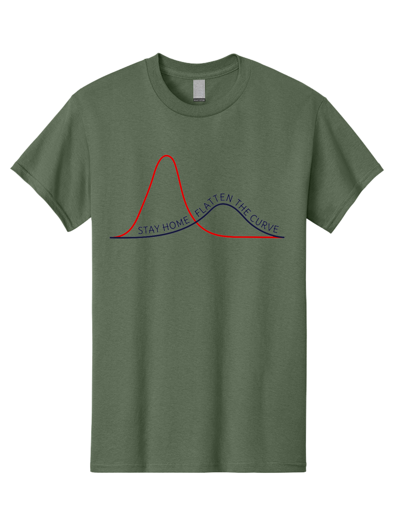 Flatten-The-Curve Men'S Graphic Tee, 100% Cotton, Comfortable Casual Summer Wear, Machine Washable, Flatten The Curve Graph, Covid-19 Prevention, Stay Home Message, Public Health Awareness, Pandemic Control, Epidemiology Chart, Aab903