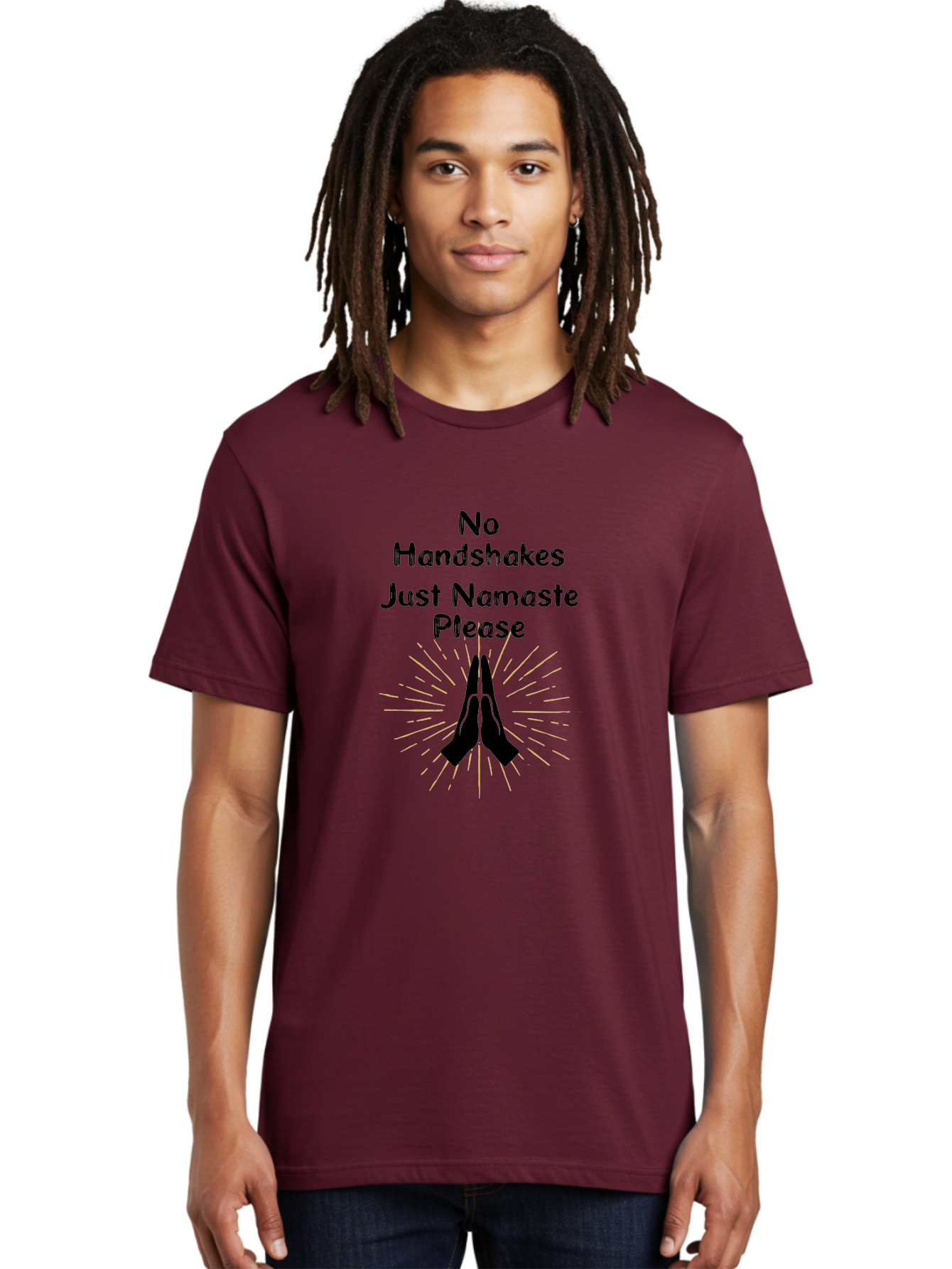 No-Handshakes-Just-Namaste Men'S Graphic Tee, 100% Cotton, Comfortable Casual Summer Wear, Machine Washable, Namaste Greeting, Hands Together, Prayer Pose, Yoga Symbol, Mindfulness, Spiritual Gesture, No Handshakes, Respectful Hello, Aab911