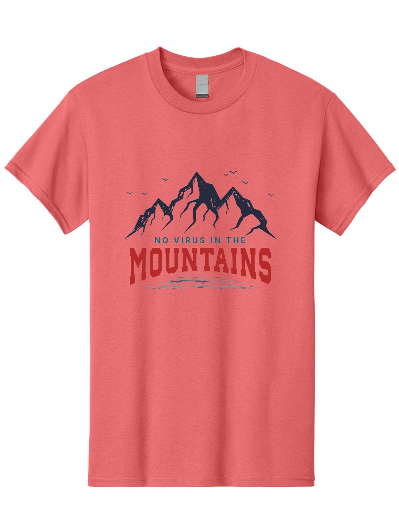 No-Virus-In-The-Mountains Men'S Graphic Tee, 100% Cotton, Comfortable Casual Summer Wear, Machine Washable, Mountain Landscape, Birds Flying, Lake Reflection, Inspiring Quote, Motivational Message, Serene Scenery, Outdoor Adventure, Aab912