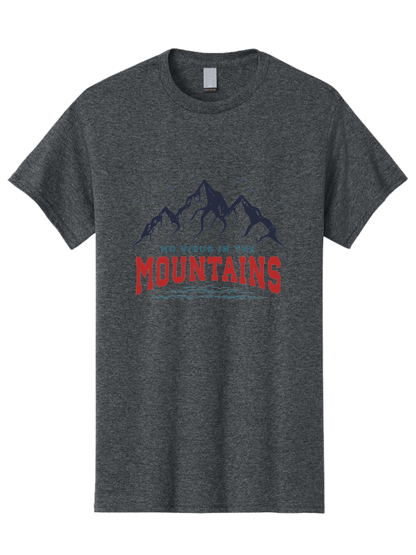 No-Virus-In-The-Mountains Men'S Graphic Tee, 100% Cotton, Comfortable Casual Summer Wear, Machine Washable, Mountain Landscape, Birds Flying, Lake Reflection, Inspiring Quote, Motivational Message, Serene Scenery, Outdoor Adventure, Aab912
