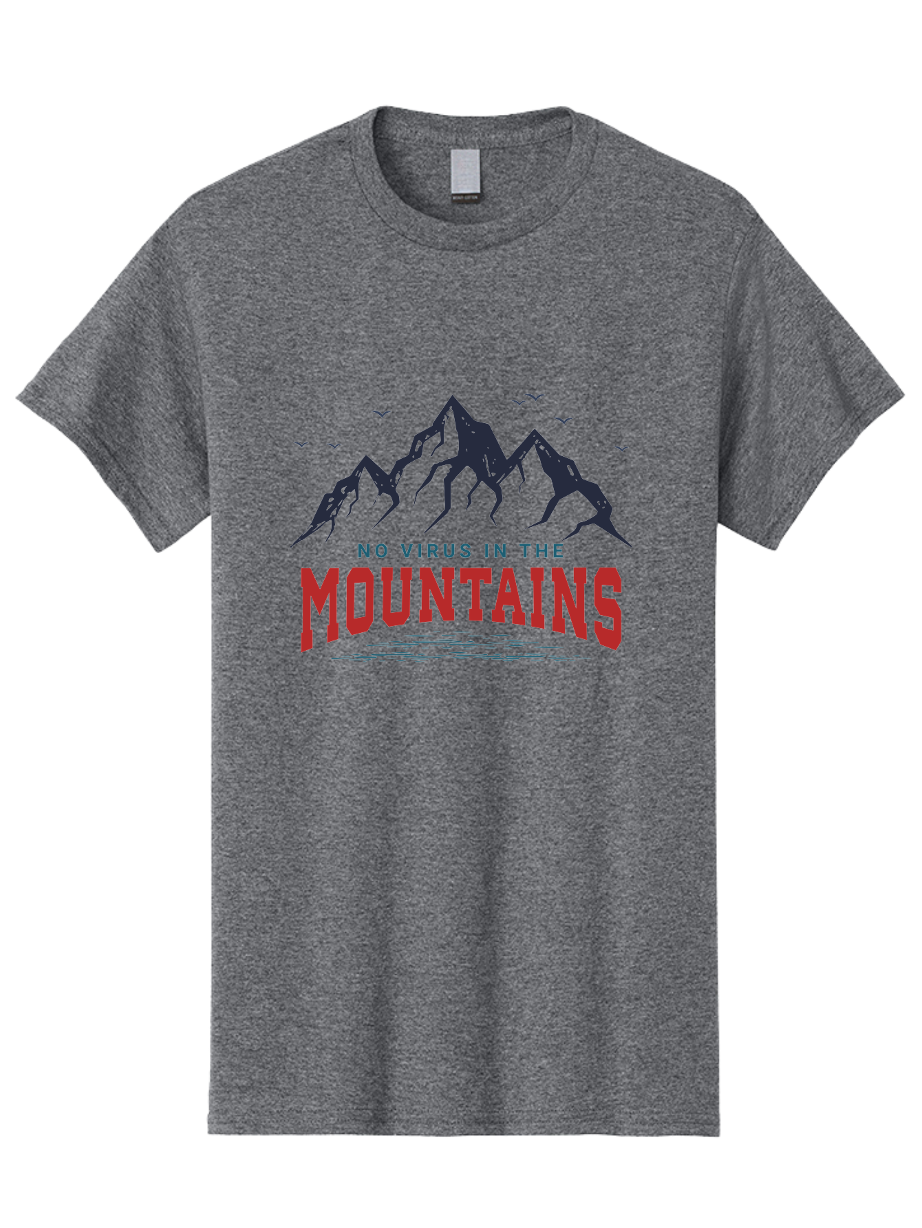 No-Virus-In-The-Mountains Men'S Graphic Tee, 100% Cotton, Comfortable Casual Summer Wear, Machine Washable, Mountain Landscape, Birds Flying, Lake Reflection, Inspiring Quote, Motivational Message, Serene Scenery, Outdoor Adventure, Aab912