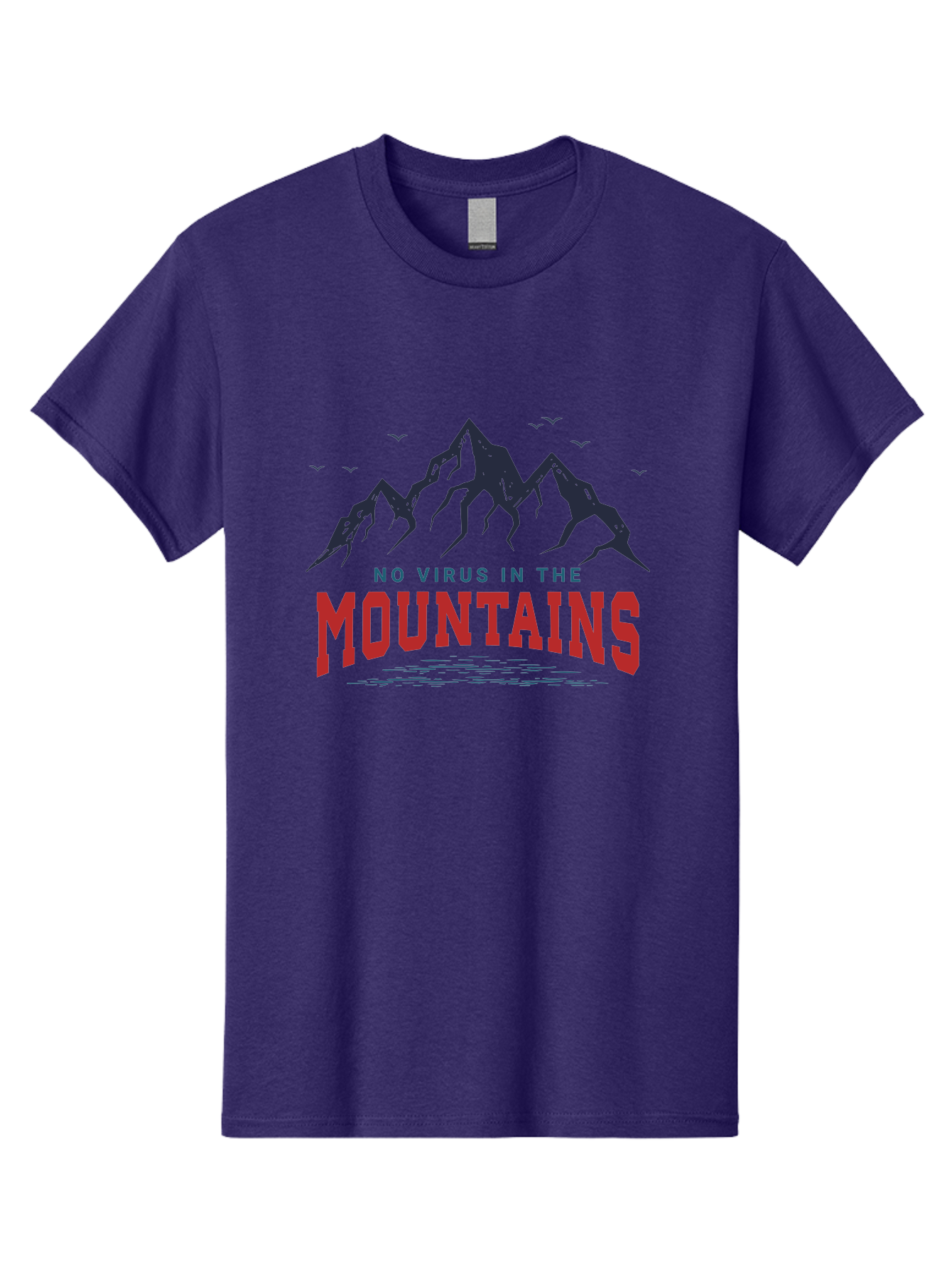No-Virus-In-The-Mountains Men'S Graphic Tee, 100% Cotton, Comfortable Casual Summer Wear, Machine Washable, Mountain Landscape, Birds Flying, Lake Reflection, Inspiring Quote, Motivational Message, Serene Scenery, Outdoor Adventure, Aab912