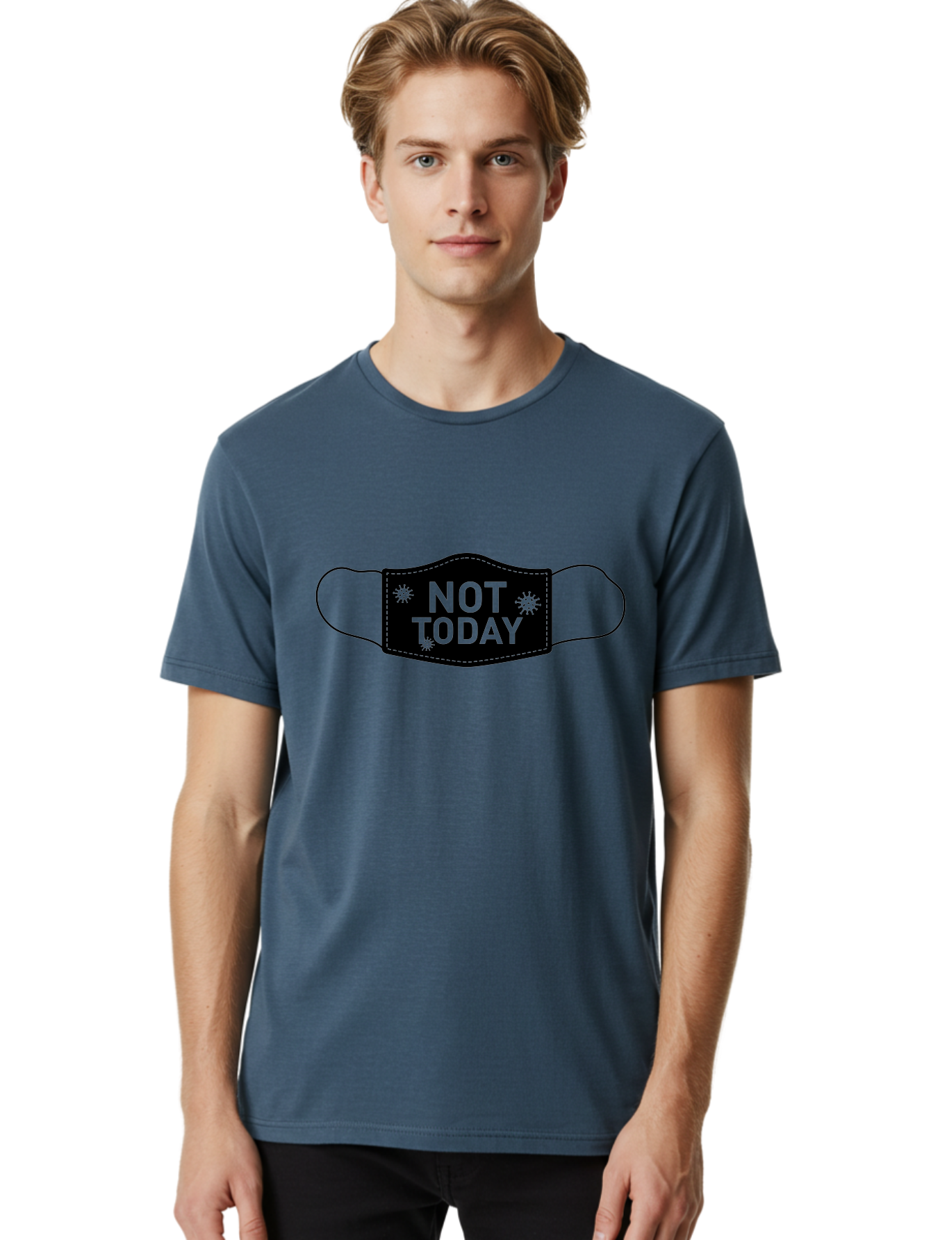 Not-Today-Face-Mask Men'S Graphic Tee, 100% Cotton, Comfortable Casual Summer Wear, Machine Washable, Protective Face Mask, Not Today Phrase, Germs And Viruses, Prevention And Protection, Health And Wellness, Covid-19 Awareness, Aab913